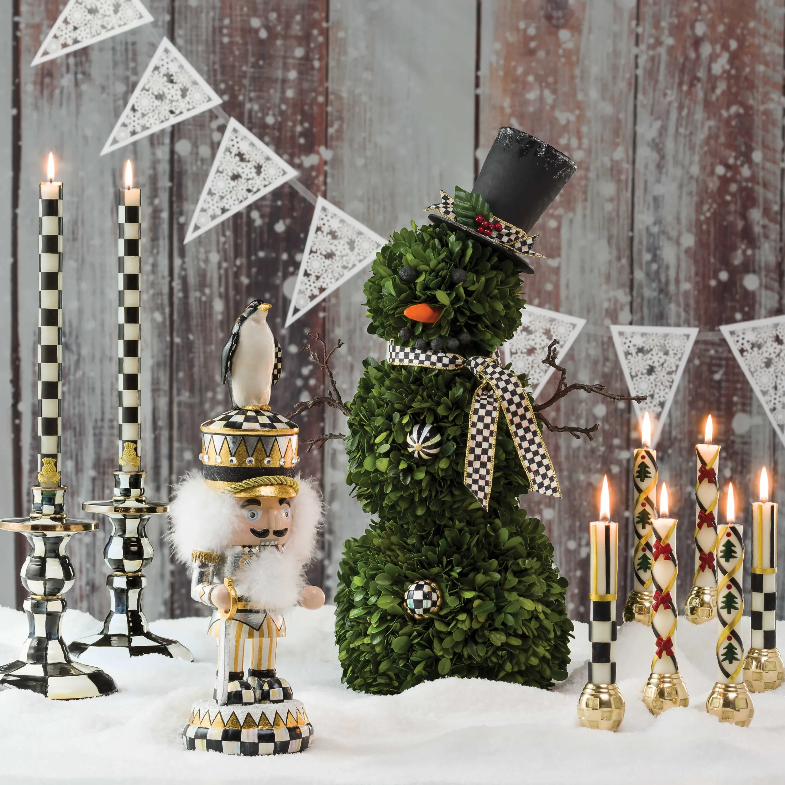 MacKenzie-Childs Check Black Ivory Dinner Candles, Set of 2| Candles & Fragrances|Table Accessories