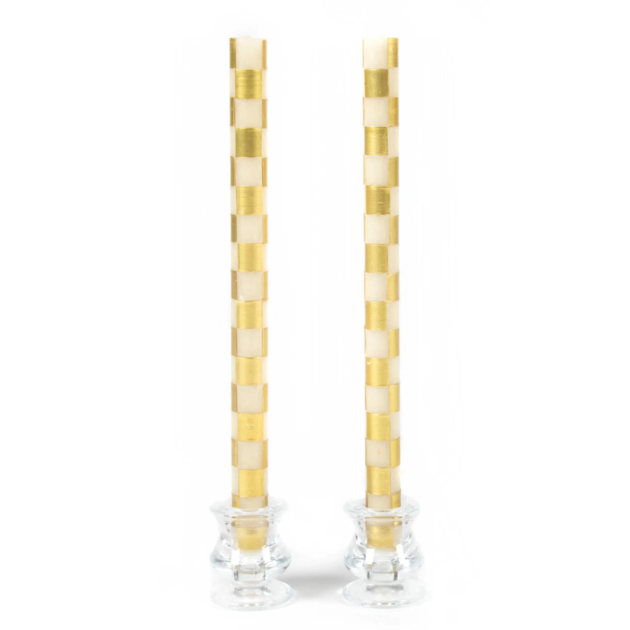 MacKenzie-Childs Check Gold Ivory Dinner Candles, Set of 2| Candles & Fragrances|Table Accessories