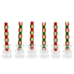 MacKenzie-Childs Check Red  Green Mini Dinner Candles, Set of 6| Holiday|Candles & Fragrances