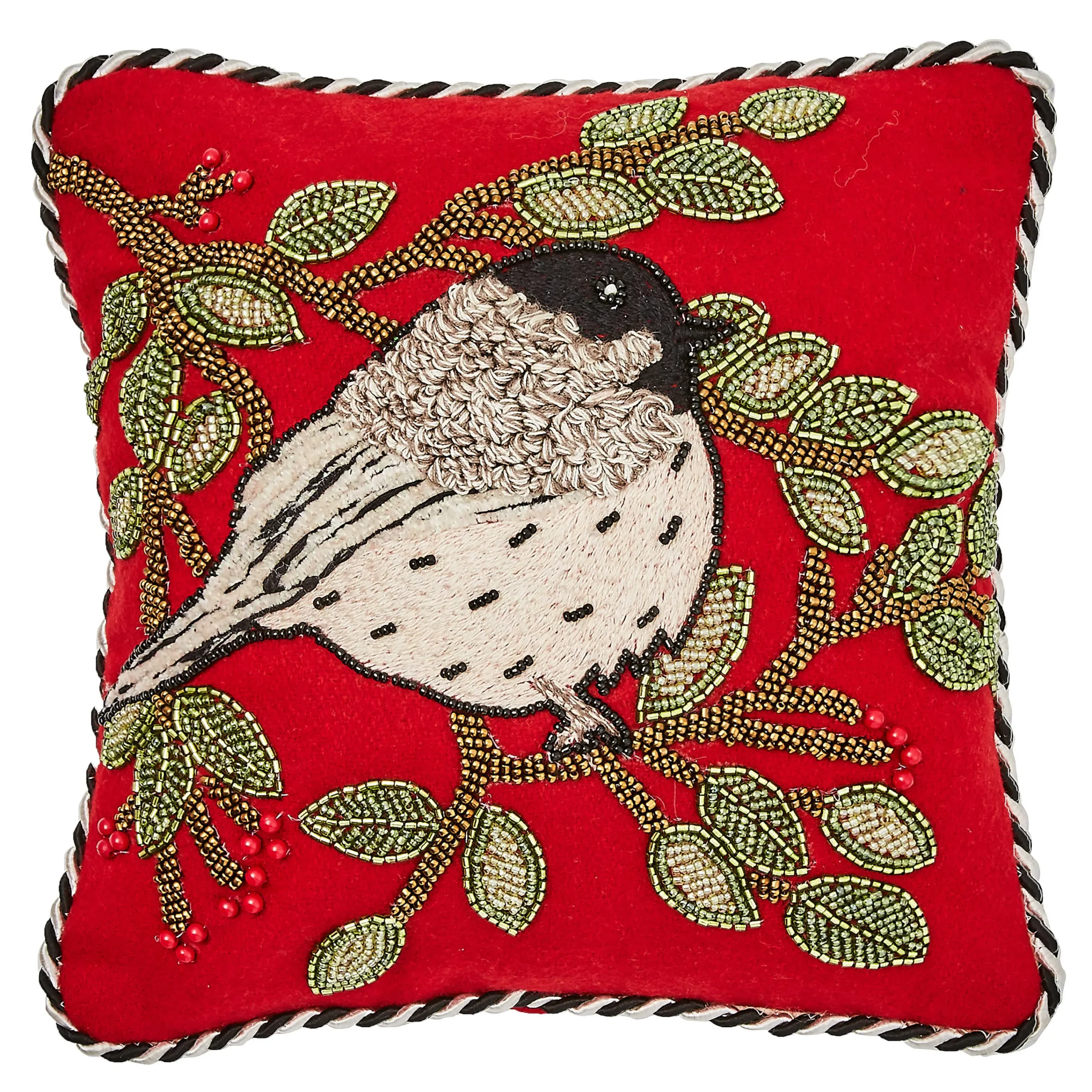 MacKenzie-Childs Chickadee Beaded Throw Pillow| Pillows, Throws, & Cushions