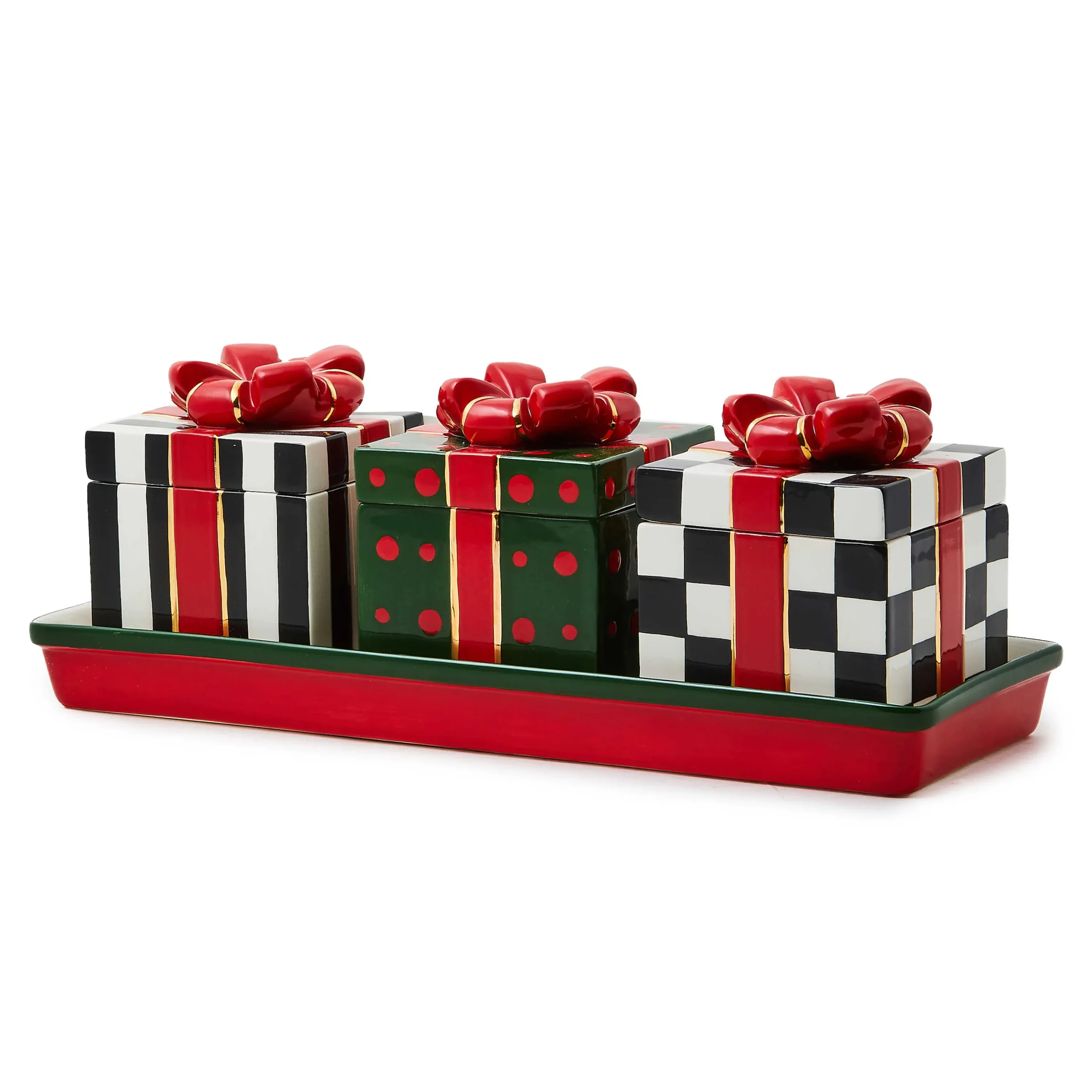 MacKenzie-Childs Christmas Gift Lidded Boxes Tray Set| Kitchen & Dining Sets|Kitchen Storage & Organization