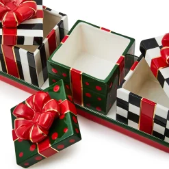 MacKenzie-Childs Christmas Gift Lidded Boxes Tray Set| Kitchen & Dining Sets|Kitchen Storage & Organization