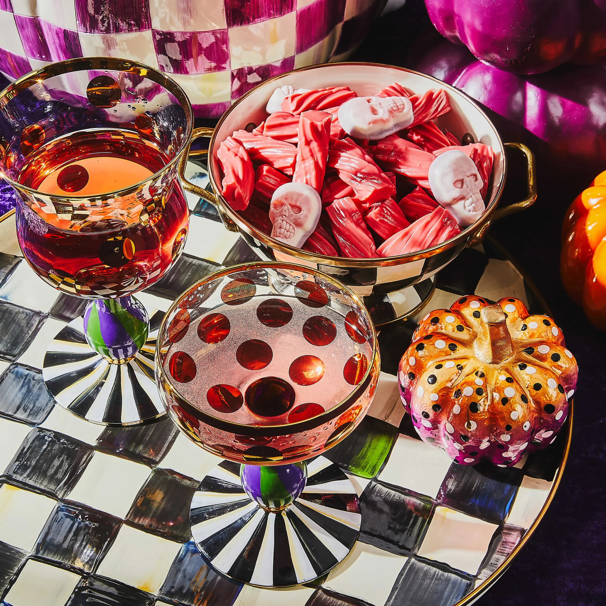 MacKenzie-Childs Cirque Purple Green Coupe Glass| Drinkware|Bar Entertaining