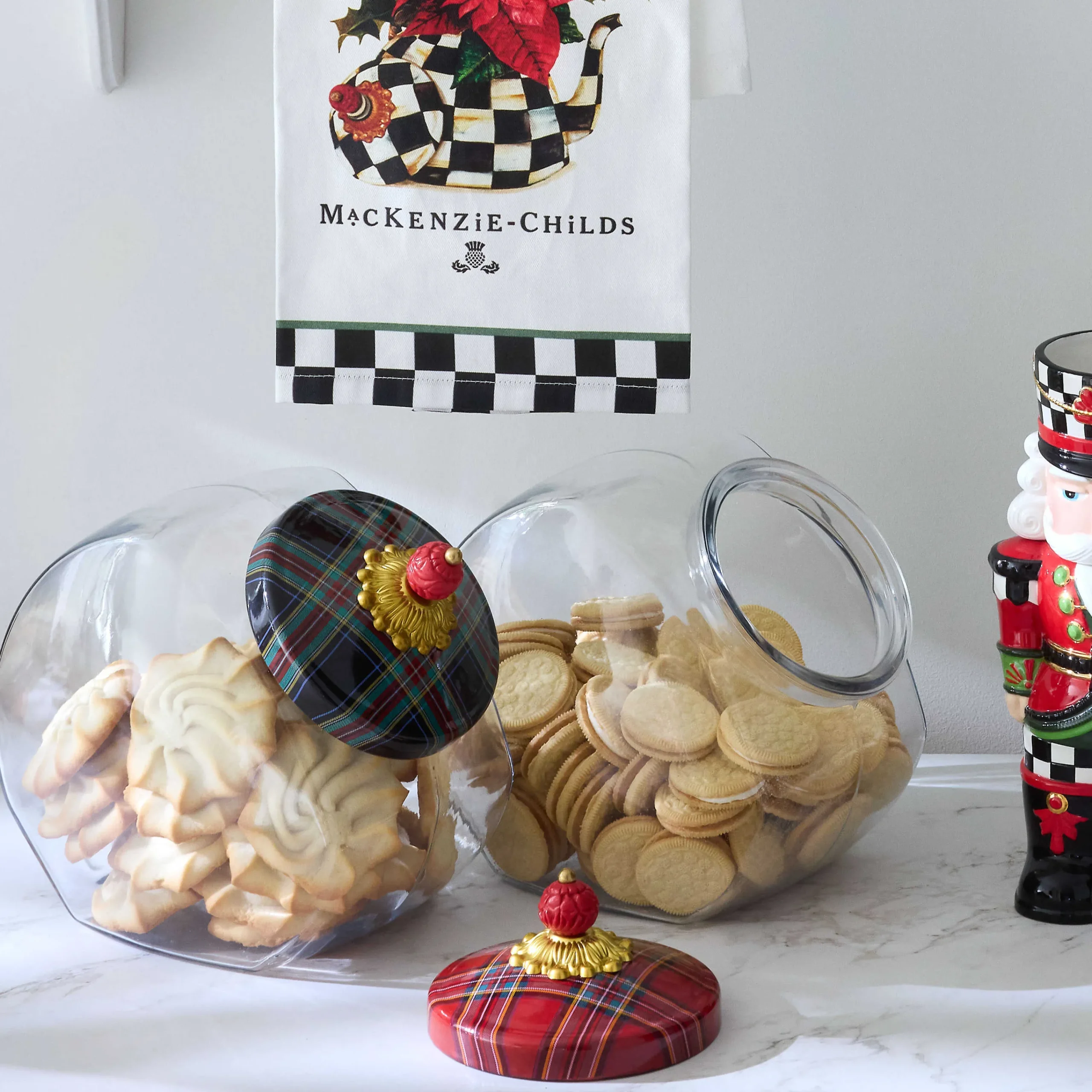 MacKenzie-Childs Cookie Jar with Black Tartan Lid| Kitchen Storage & Organization