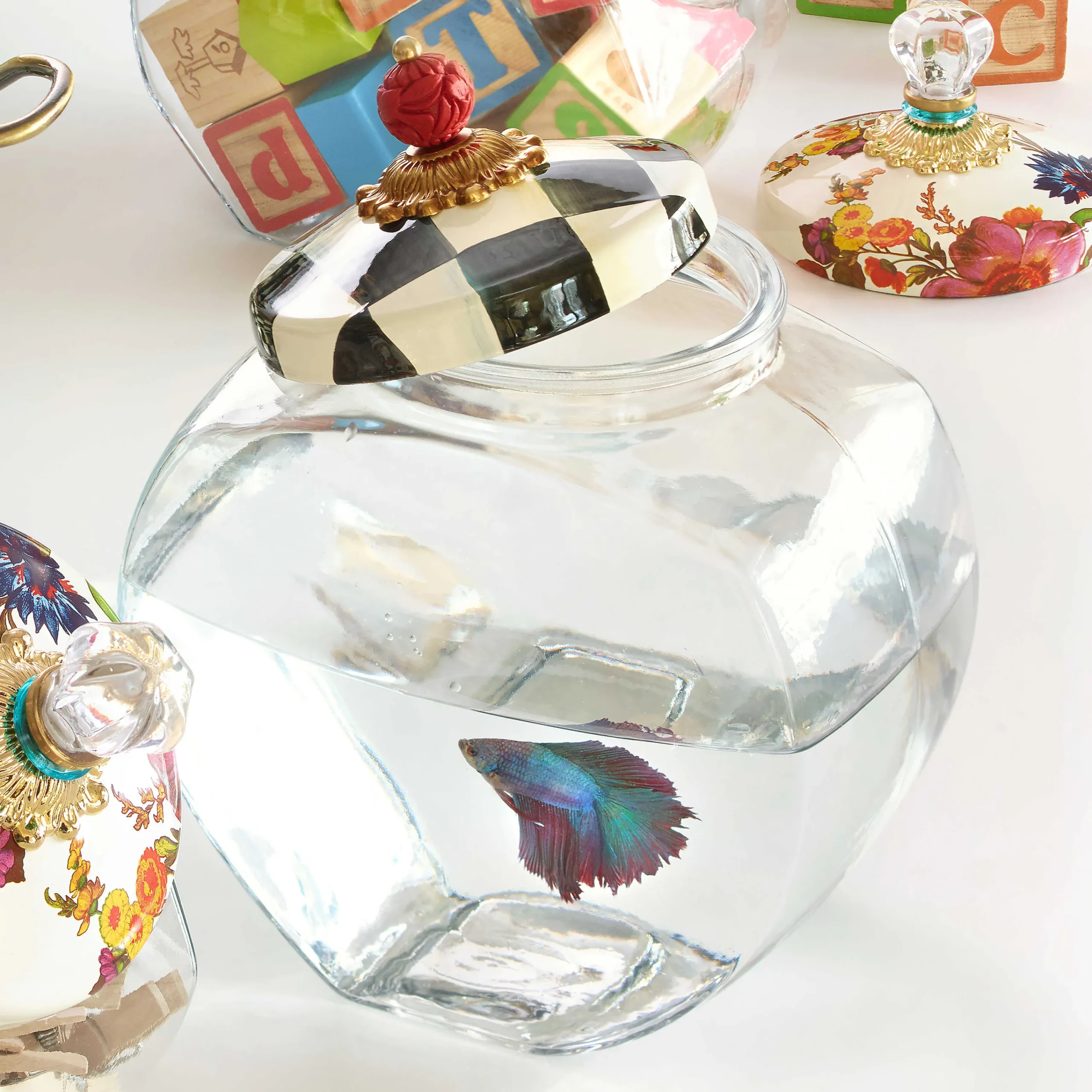 MacKenzie-Childs Cookie Jar with Courtly Check Lid| Kitchen Storage & Organization