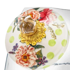 MacKenzie-Childs Cookie Jar with Wildflowers Green Lid| Kitchen Storage & Organization