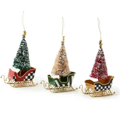 MacKenzie-Childs Courtly Bottle Brush Tin Sleigh Ornaments, Set of 3| Holiday