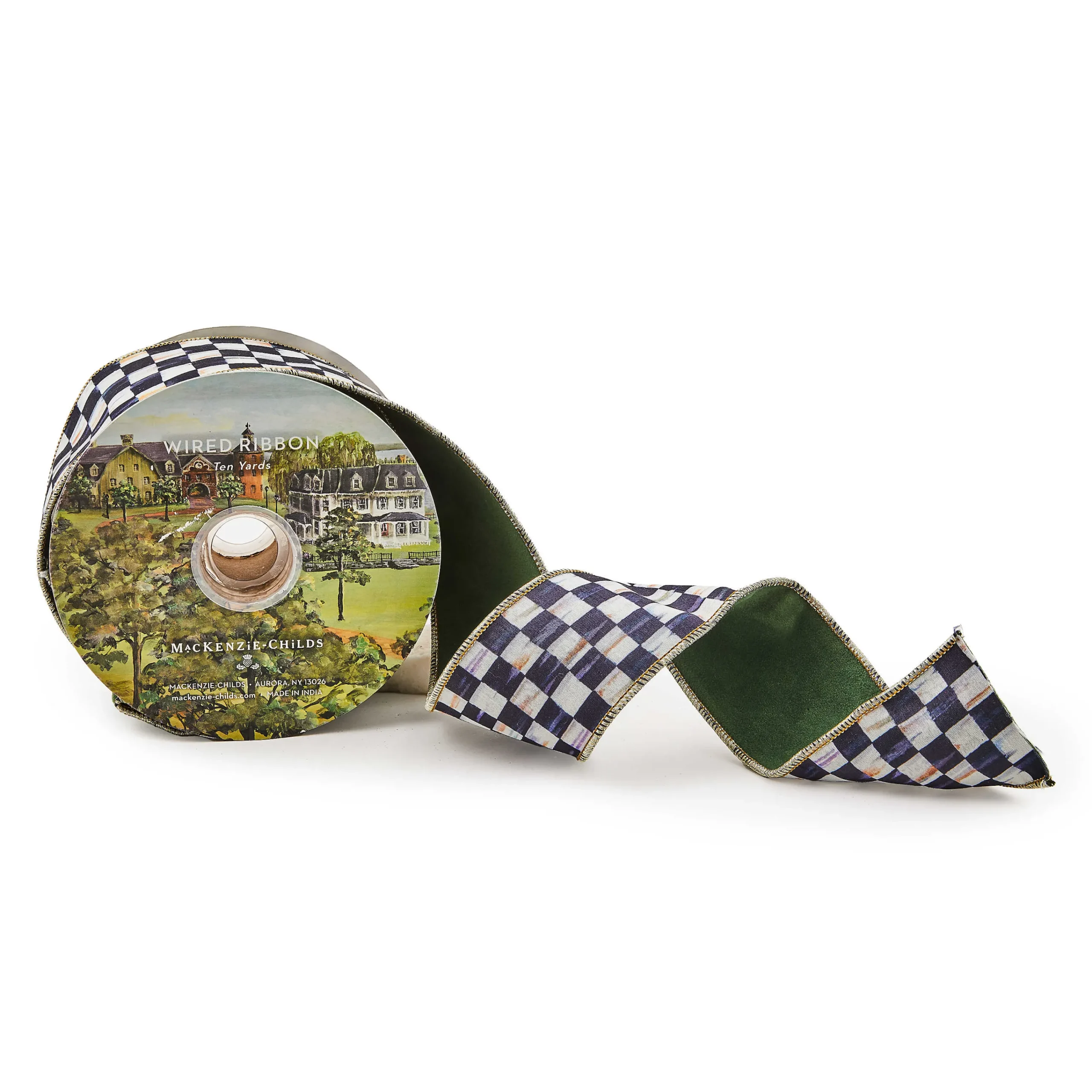 MacKenzie-Childs Courtly Check 2.5 Green Suede Ribbon| Finishing Touches|Room Accents