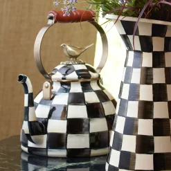 MacKenzie-Childs Courtly Check 3 Quart Tea Kettle with Bird| Cookware & Bakeware|Tea Kettles