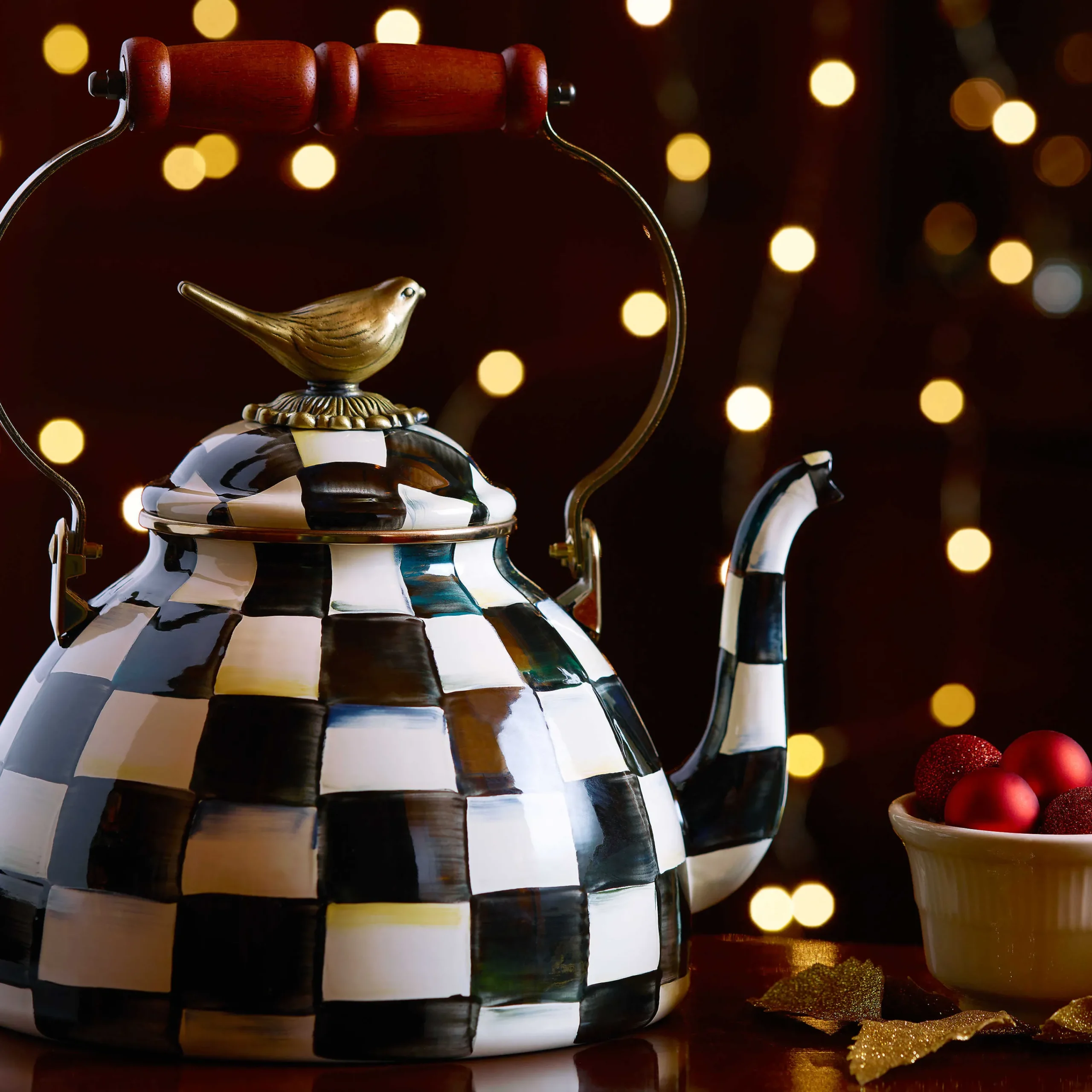 MacKenzie-Childs Courtly Check 3 Quart Tea Kettle with Bird| Cookware & Bakeware|Tea Kettles