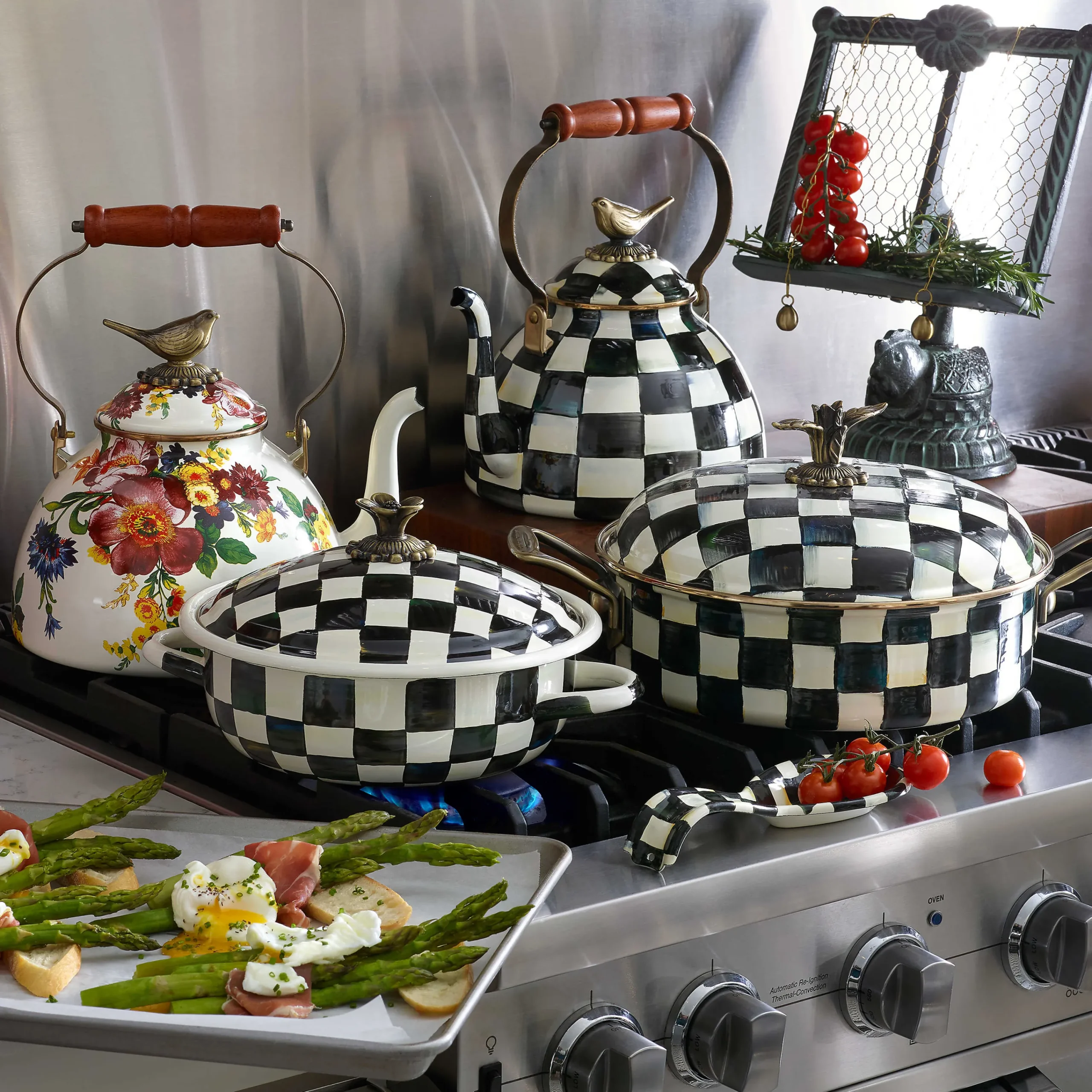 MacKenzie-Childs Courtly Check 3 Quart Tea Kettle with Bird| Cookware & Bakeware|Tea Kettles