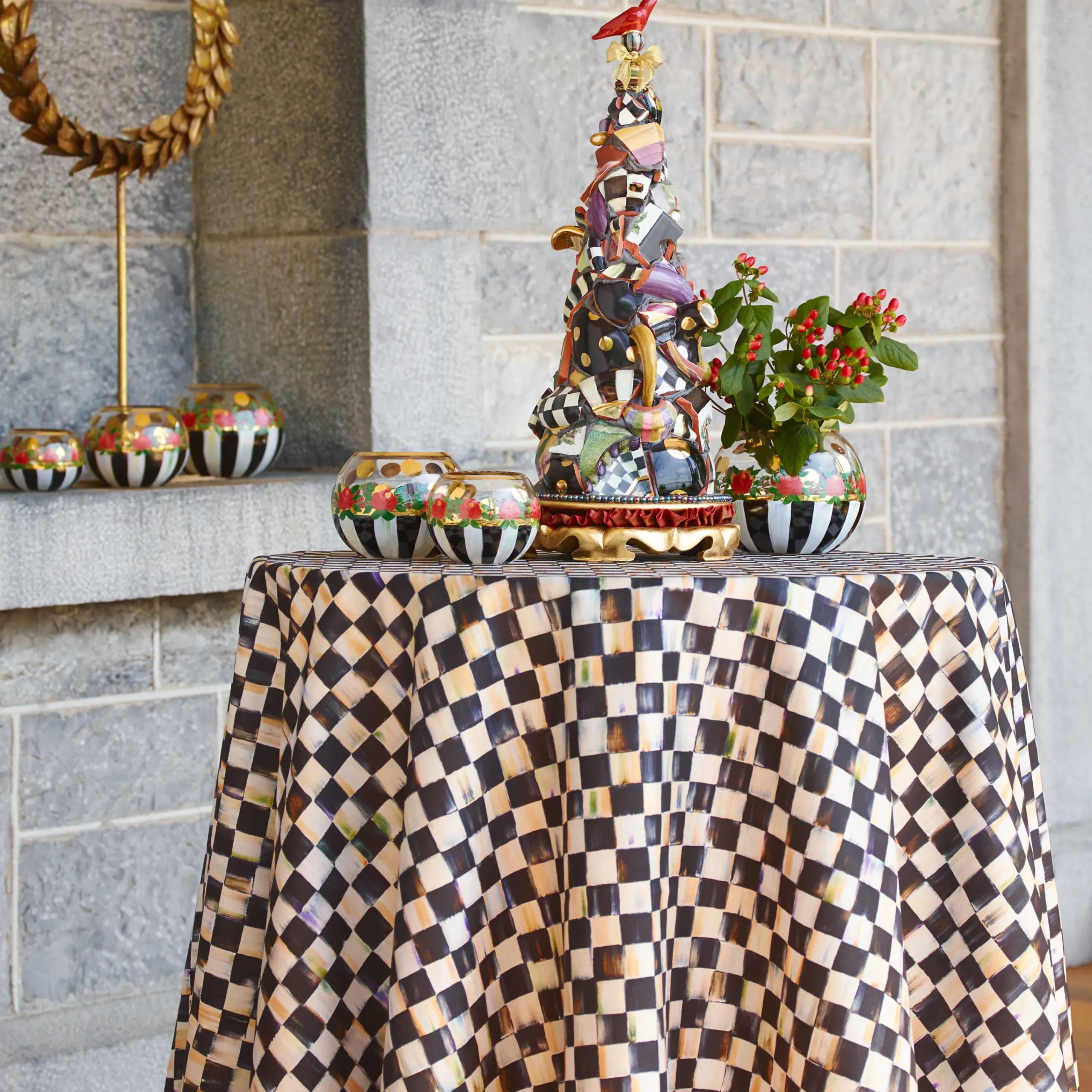 MacKenzie-Childs Courtly Check 90 Round Tablecloth| Kitchen & Table Linens