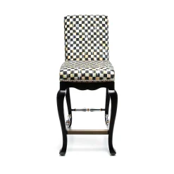 MacKenzie-Childs Courtly Check Black Counter Stool with Back| Dining Room & Kitchen