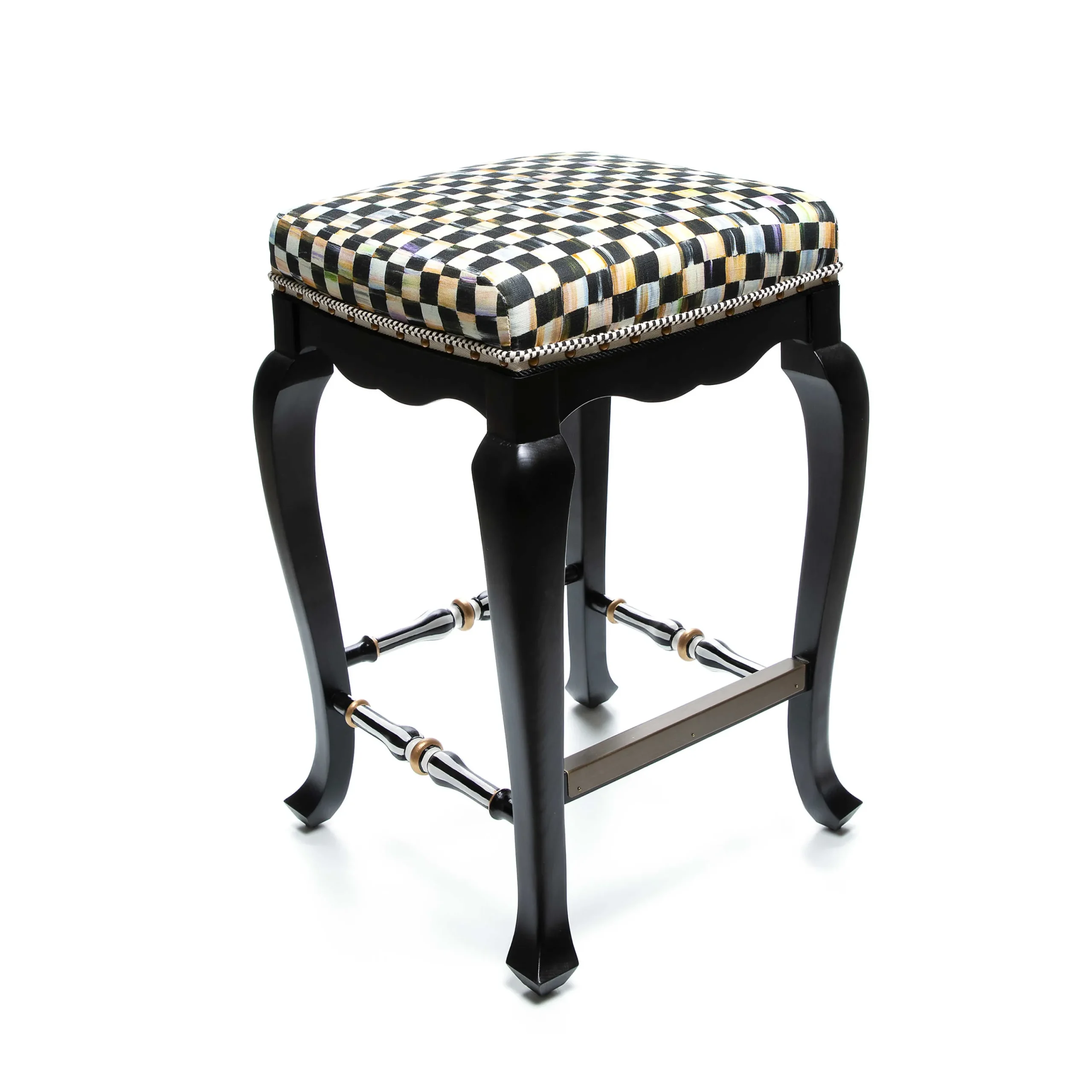 MacKenzie-Childs Courtly Check Black Counter Stool| Dining Room & Kitchen