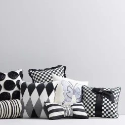 MacKenzie-Childs Courtly Check Black Sash Throw Pillow| Pillows, Throws, & Cushions