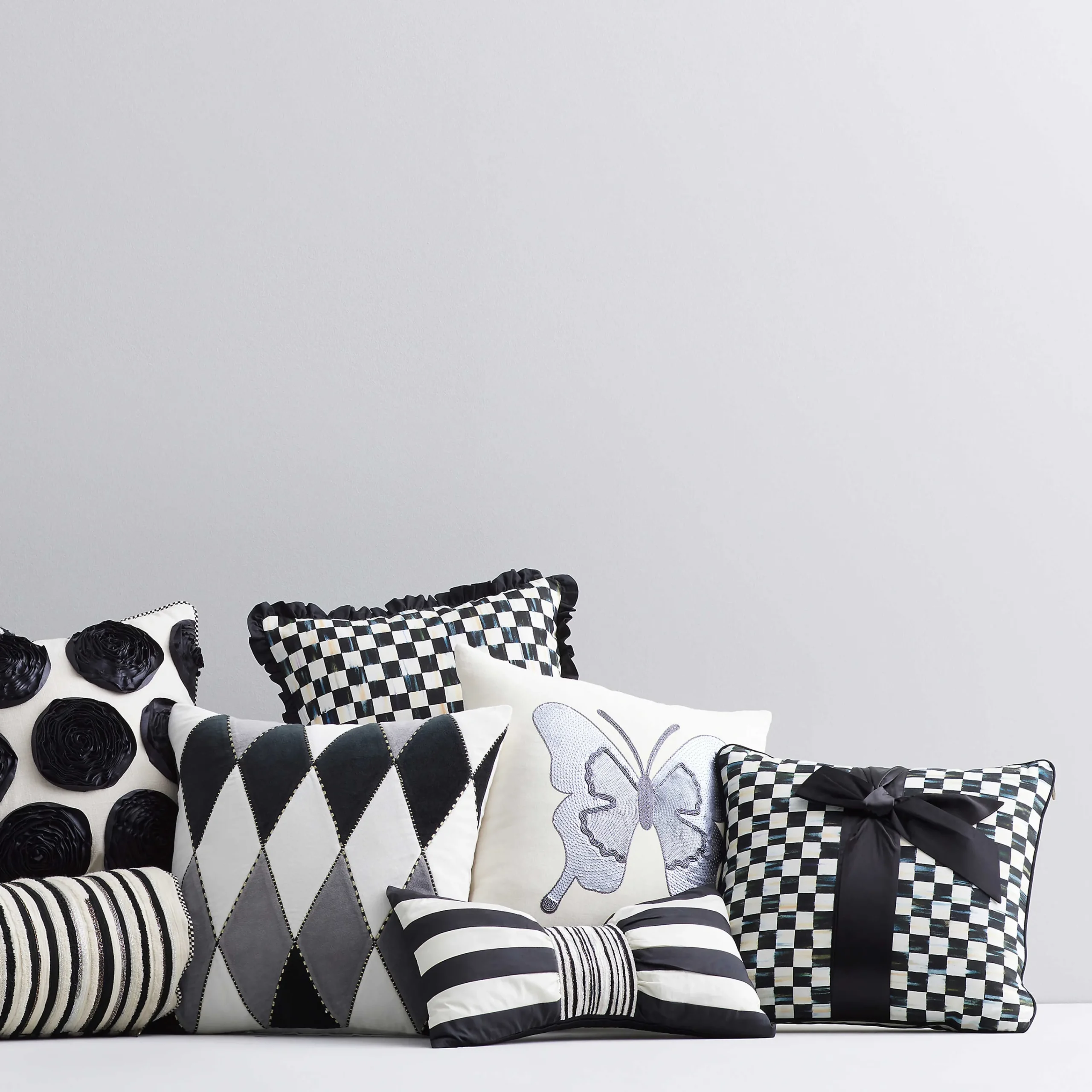 MacKenzie-Childs Courtly Check Black Sash Throw Pillow| Pillows, Throws, & Cushions