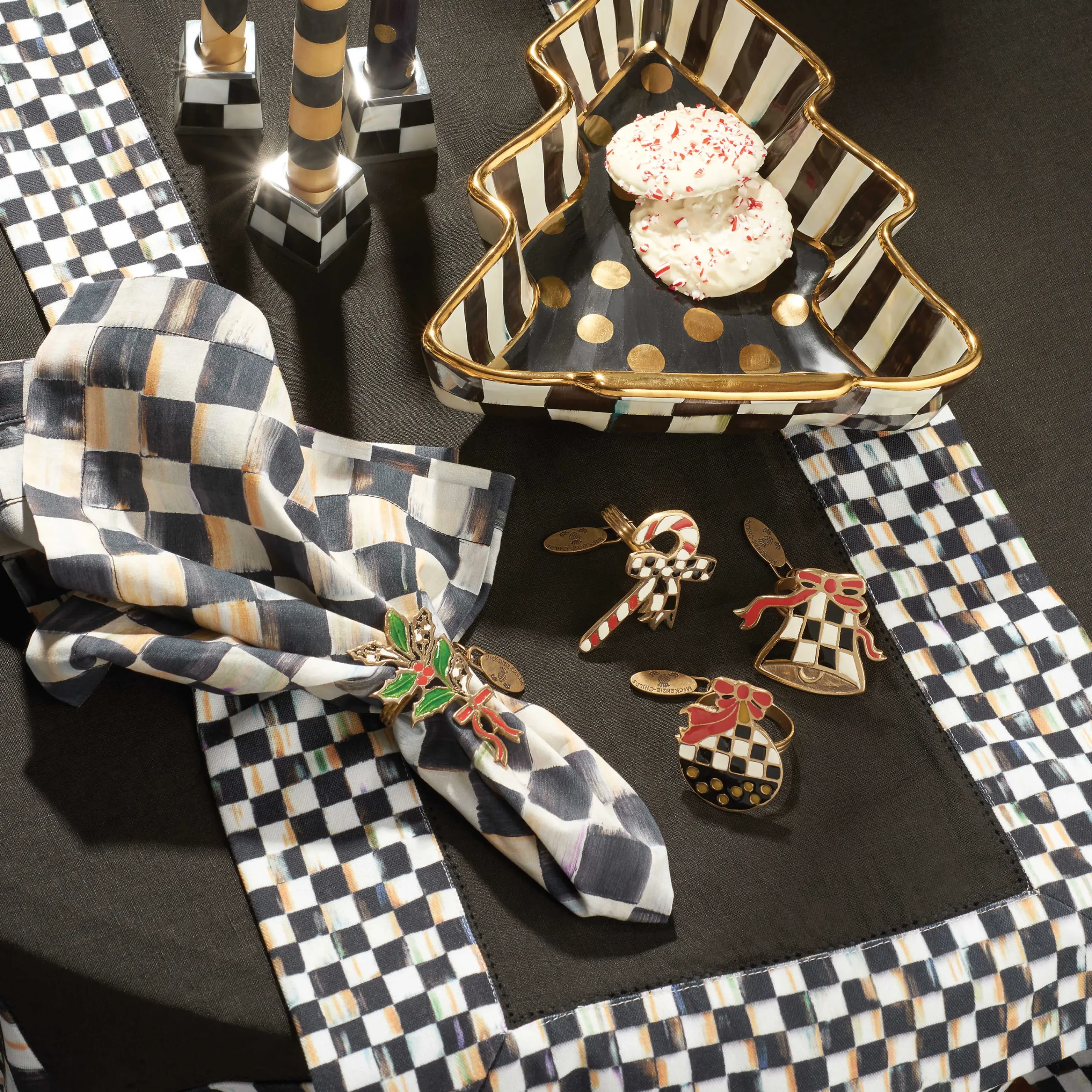 MacKenzie-Childs Courtly Check Black Table Runner| Kitchen & Table Linens