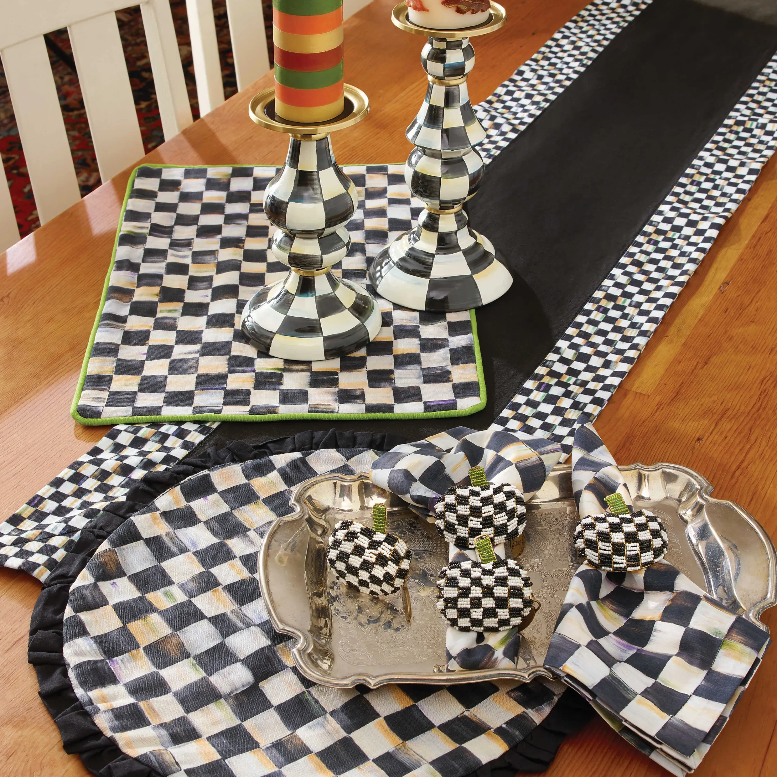 MacKenzie-Childs Courtly Check Black Table Runner| Kitchen & Table Linens