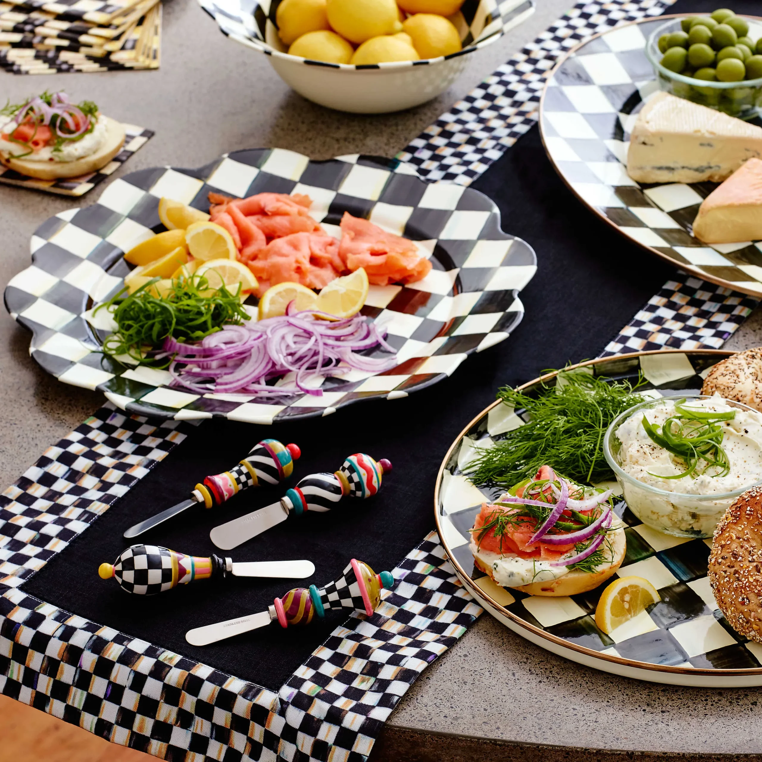 MacKenzie-Childs Courtly Check Black Table Runner| Kitchen & Table Linens