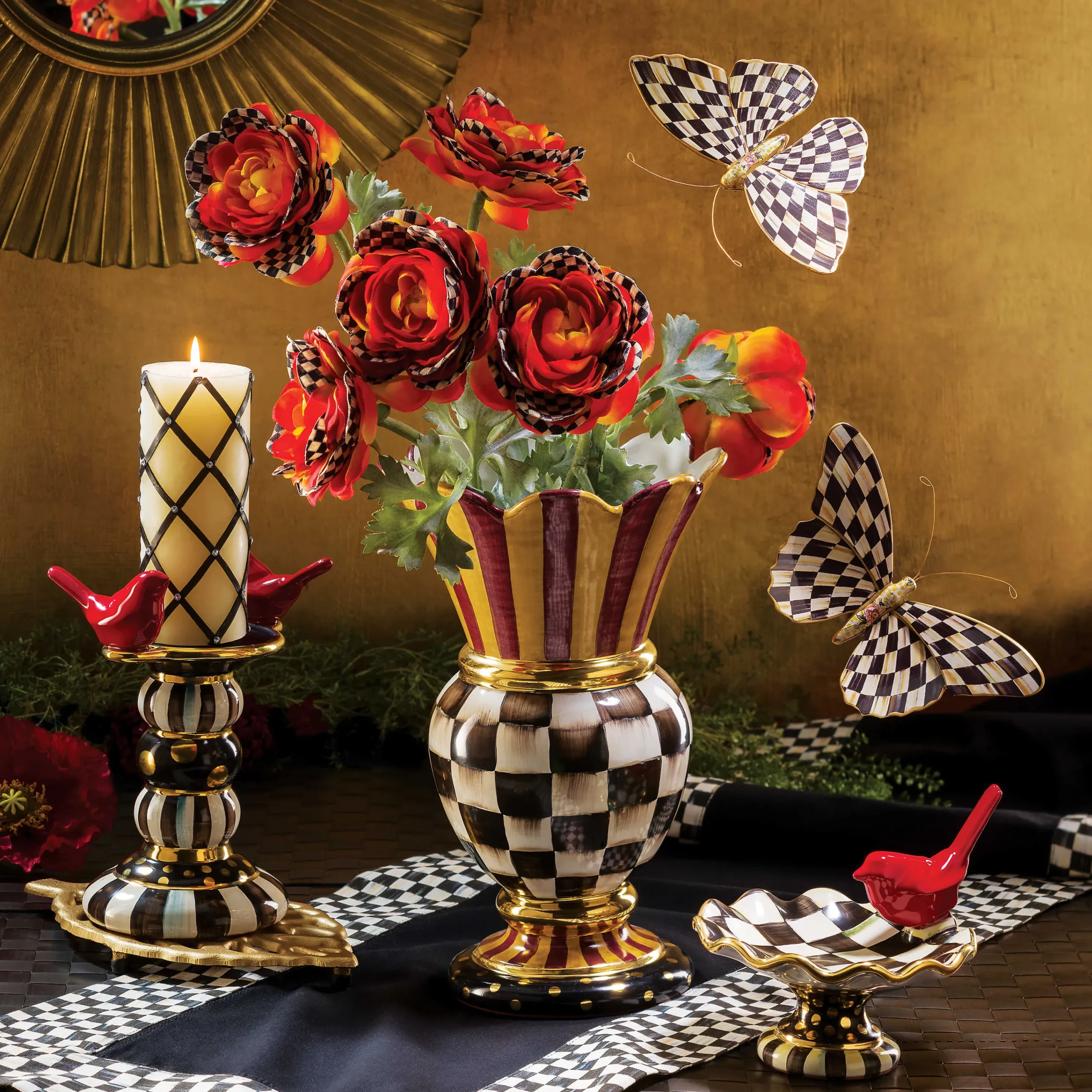 MacKenzie-Childs Courtly Check Black Table Runner| Kitchen & Table Linens