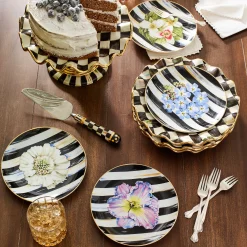 MacKenzie-Childs Courtly Check Ceramic Fluted Cake Stand| Serveware