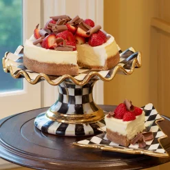 MacKenzie-Childs Courtly Check Ceramic Fluted Cake Stand| Serveware
