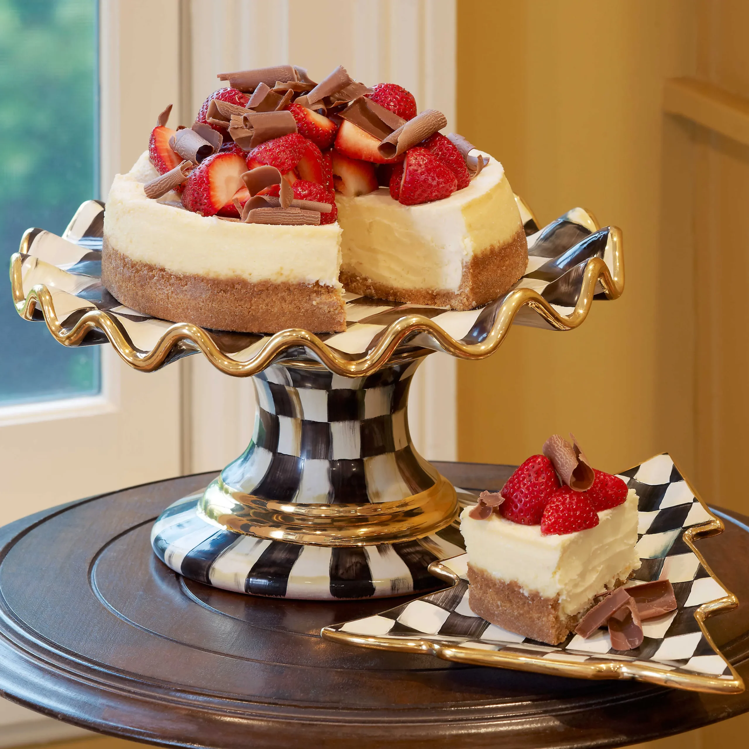 MacKenzie-Childs Courtly Check Ceramic Fluted Cake Stand| Serveware