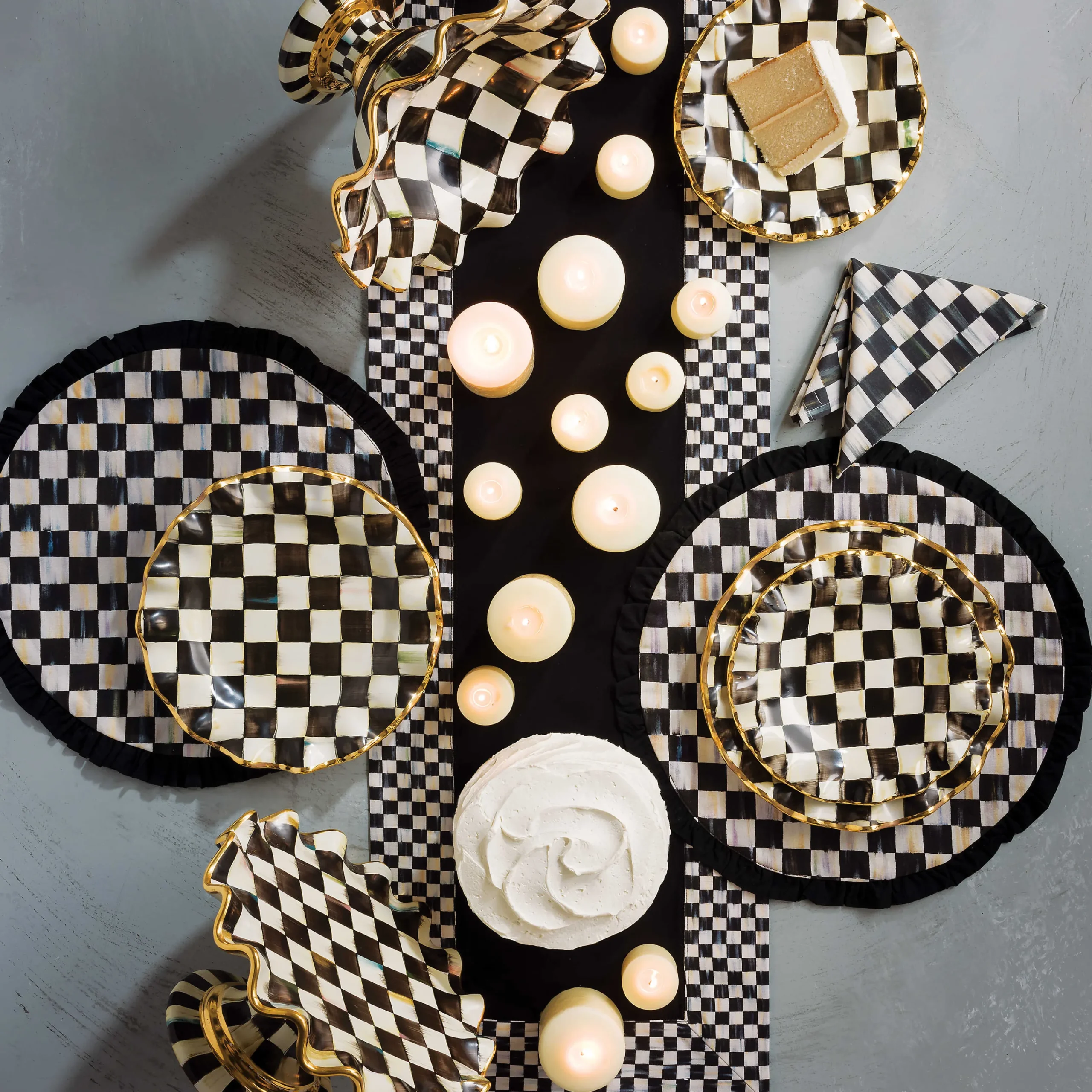 MacKenzie-Childs Courtly Check Ceramic Fluted Dessert Plate| Dinnerware & Flatware