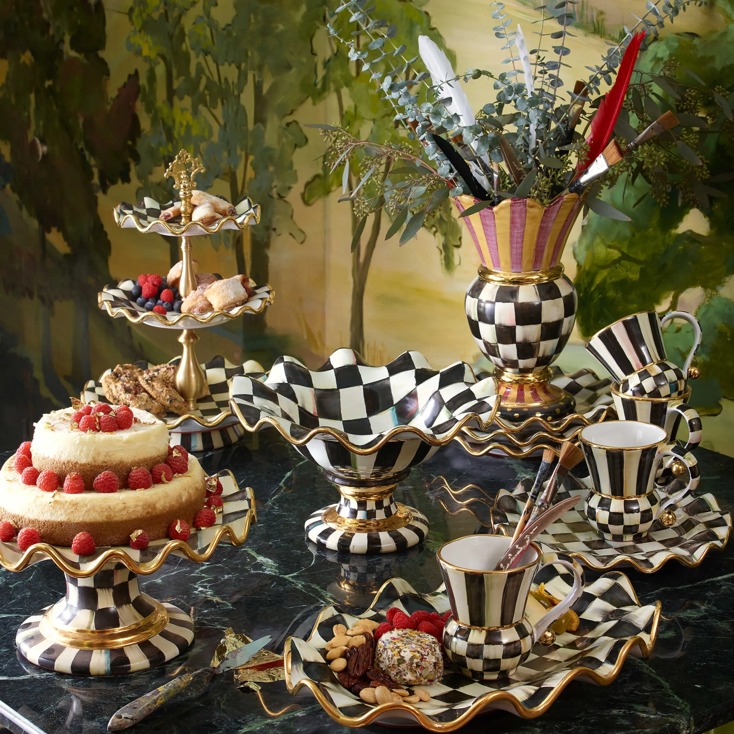 MacKenzie-Childs Courtly Check Ceramic Fluted Dinner Plate| Dinnerware & Flatware