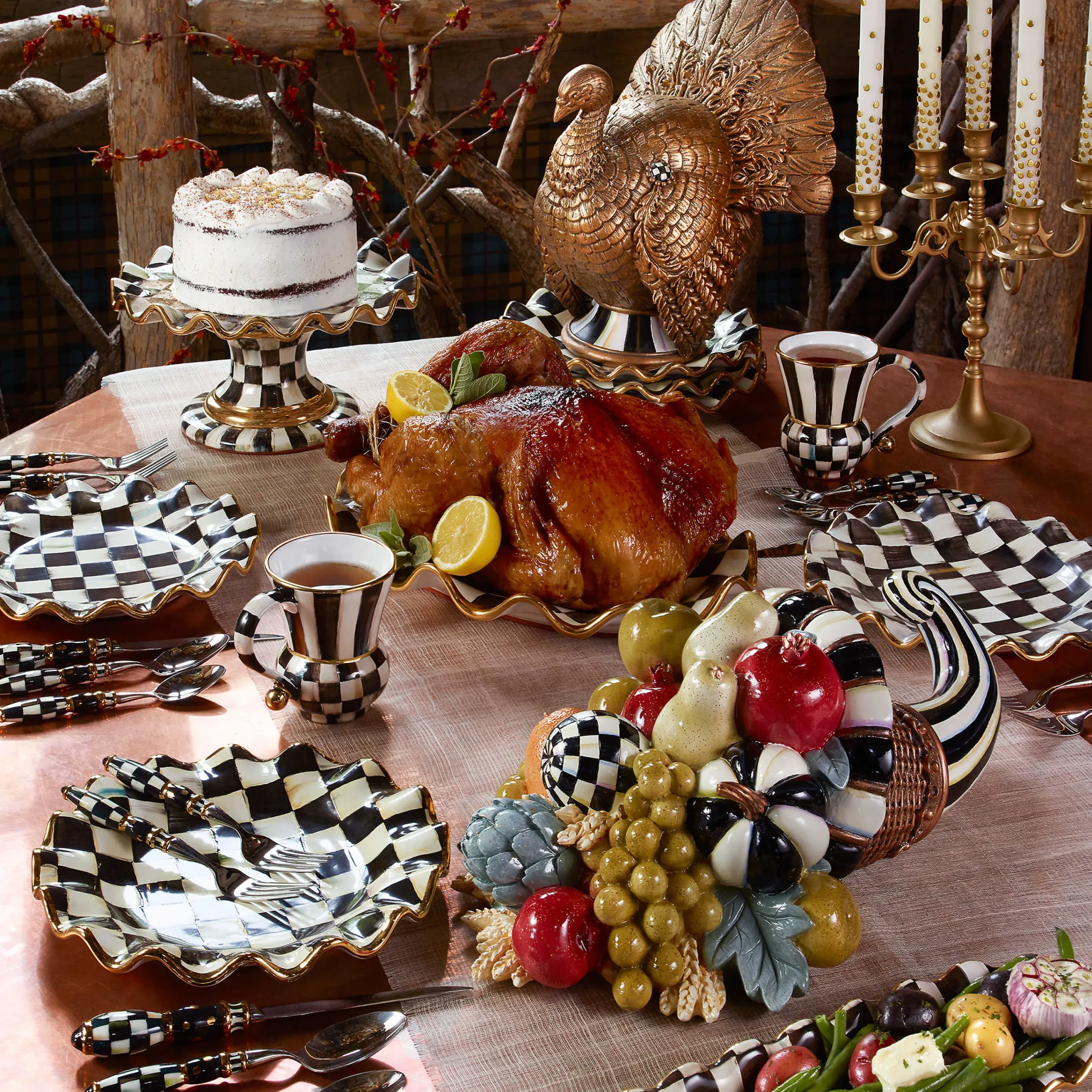 MacKenzie-Childs Courtly Check Ceramic Fluted Dinner Plate| Dinnerware & Flatware