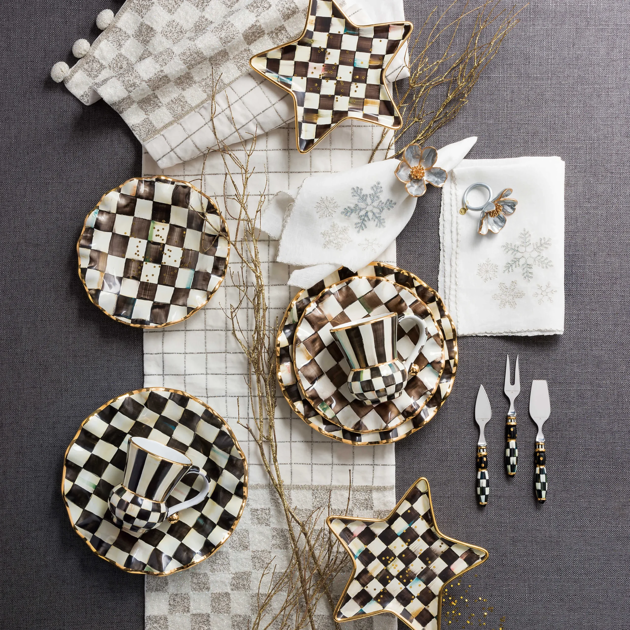 MacKenzie-Childs Courtly Check Ceramic Fluted Dinner Plate| Dinnerware & Flatware