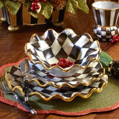 MacKenzie-Childs Courtly Check Ceramic Fluted Breakfast Bowl| Dinnerware & Flatware