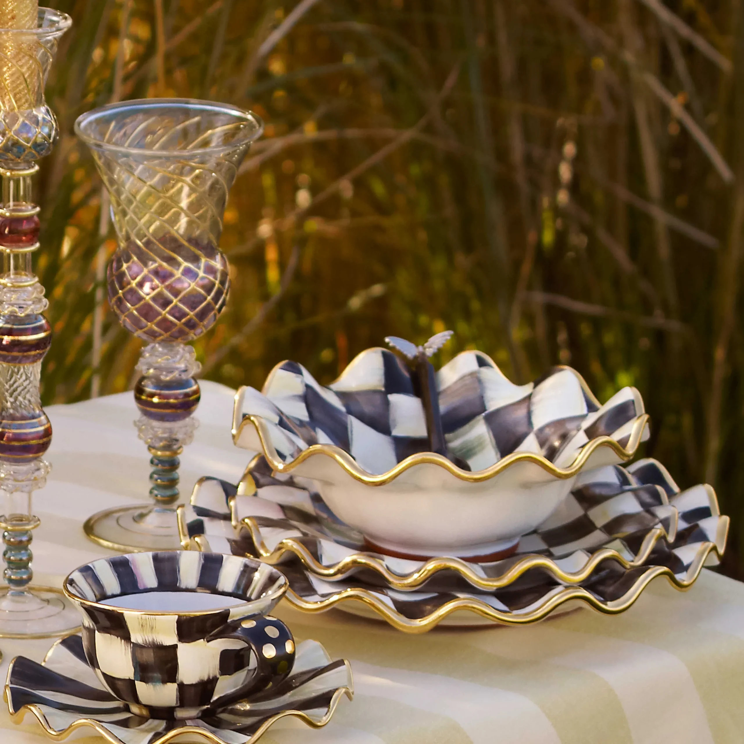 MacKenzie-Childs Courtly Check Ceramic Fluted Breakfast Bowl| Dinnerware & Flatware