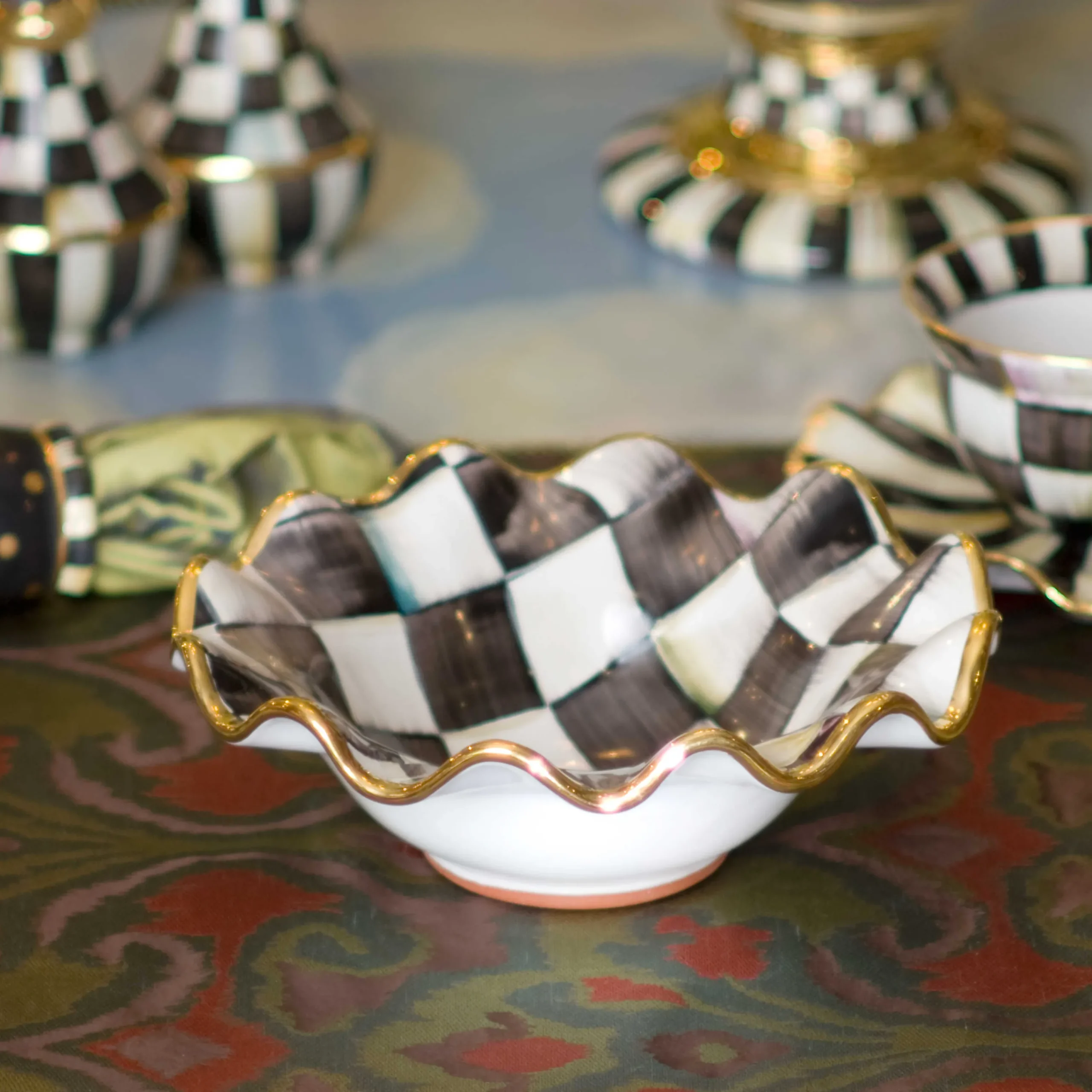 MacKenzie-Childs Courtly Check Ceramic Fluted Breakfast Bowl| Dinnerware & Flatware