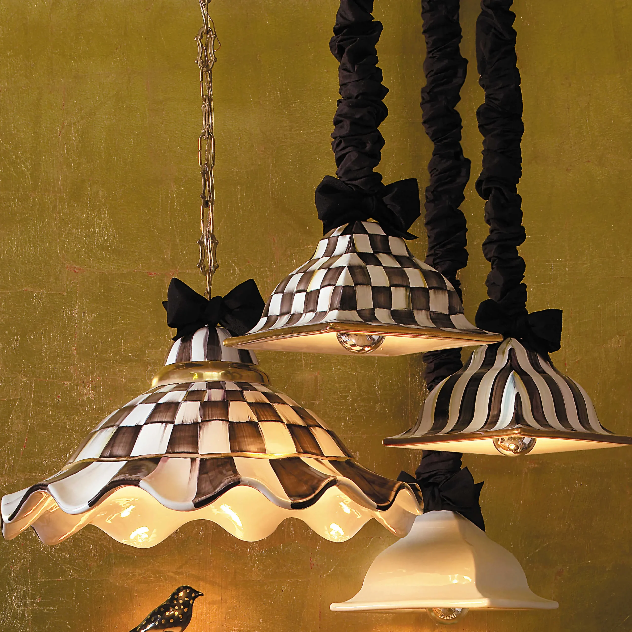 MacKenzie-Childs Courtly Check Ceramic Fluted Hanging Lamp| Lighting