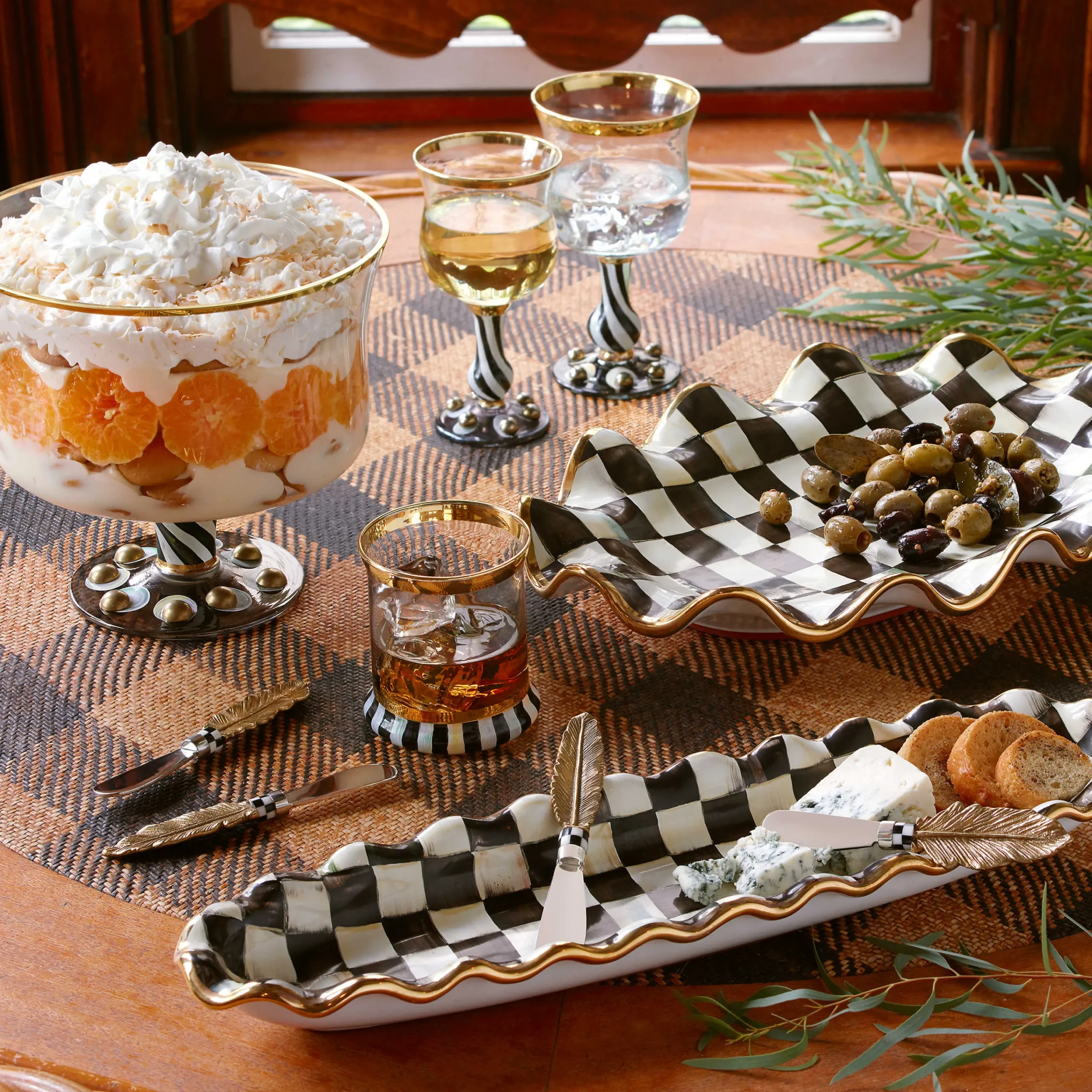 MacKenzie-Childs Courtly Check Ceramic Hors d'Oeuvre Tray| Serveware