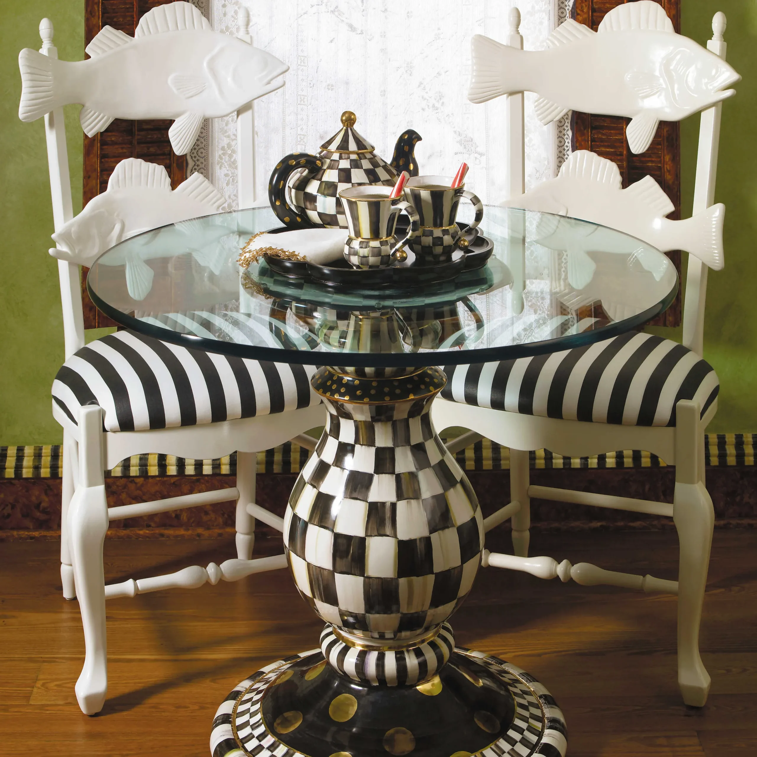MacKenzie-Childs Courtly Check Ceramic Pedestal Table Base| Dining Room & Kitchen