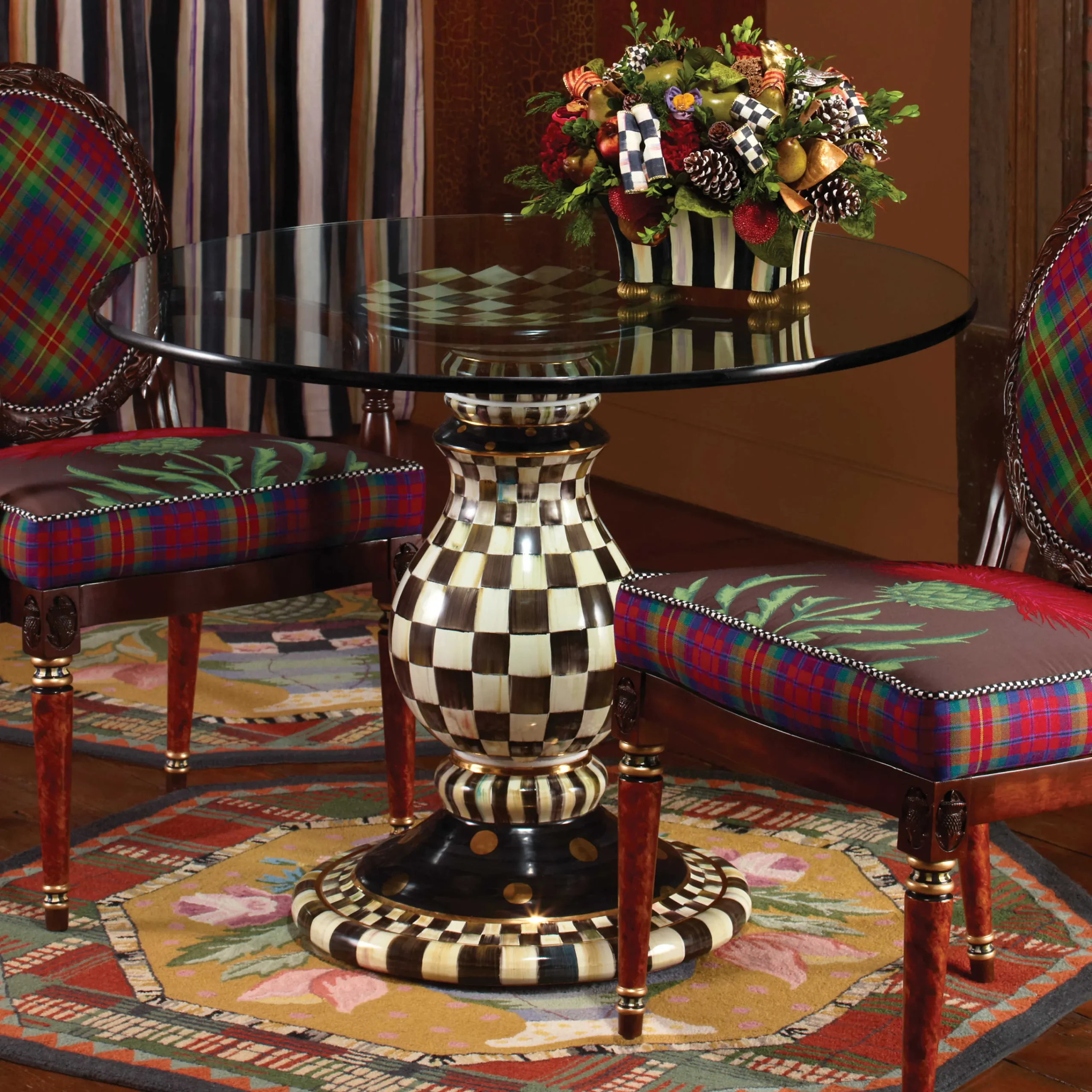 MacKenzie-Childs Courtly Check Ceramic Pedestal Table Base| Dining Room & Kitchen