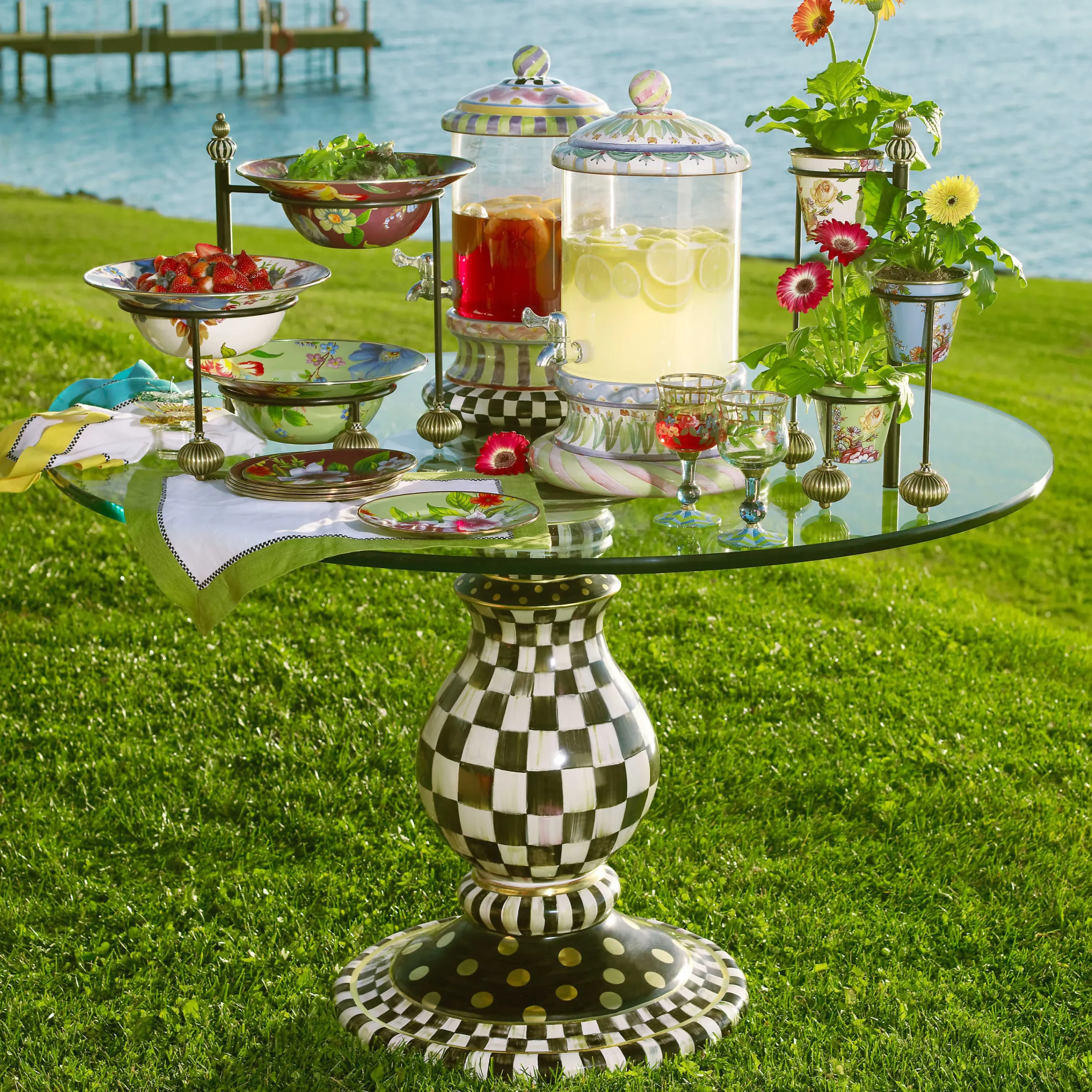 MacKenzie-Childs Courtly Check Ceramic Pedestal Table Base| Dining Room & Kitchen