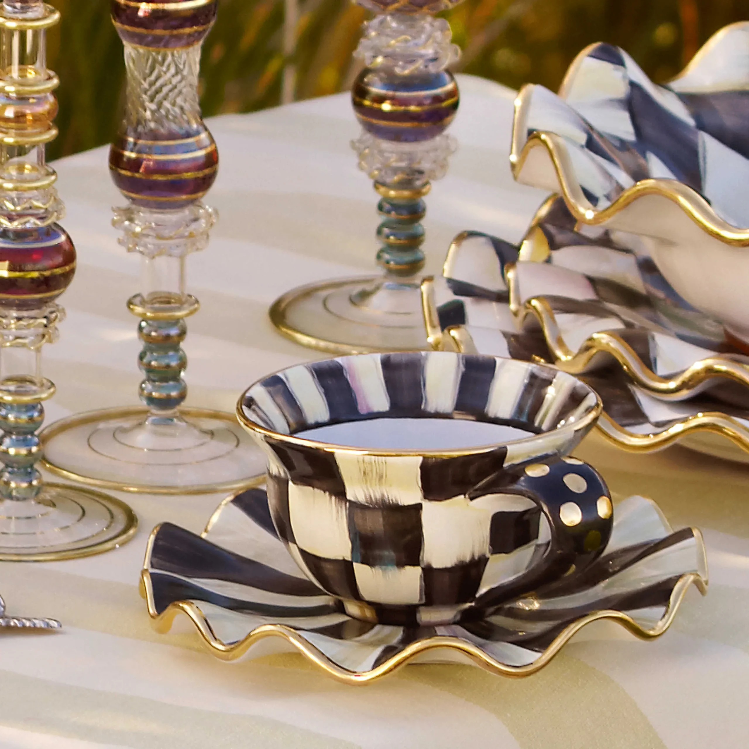 MacKenzie-Childs Courtly Check Ceramic Saucer| The Coffee Shop|Dinnerware & Flatware