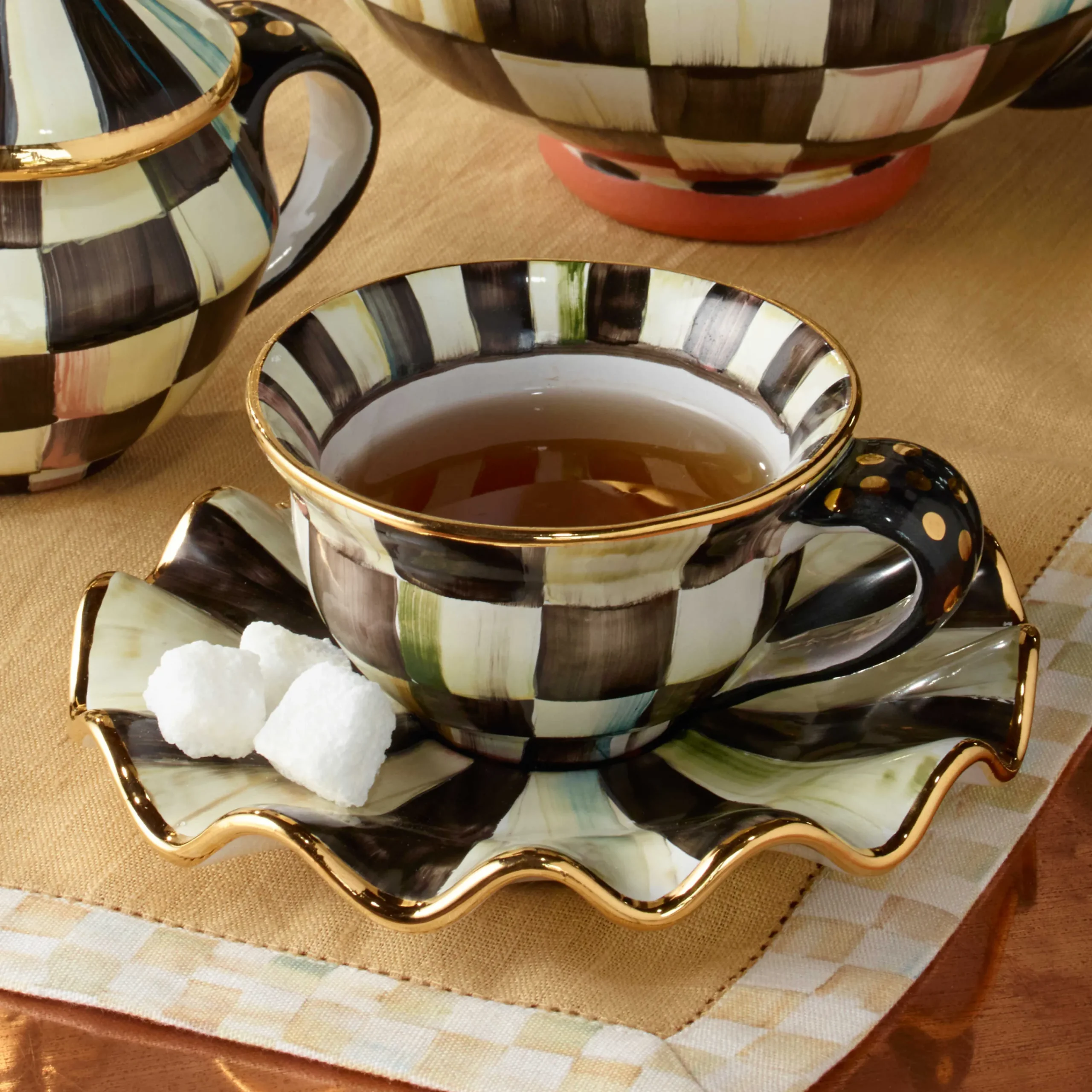 MacKenzie-Childs Courtly Check Ceramic Saucer| The Coffee Shop|Dinnerware & Flatware
