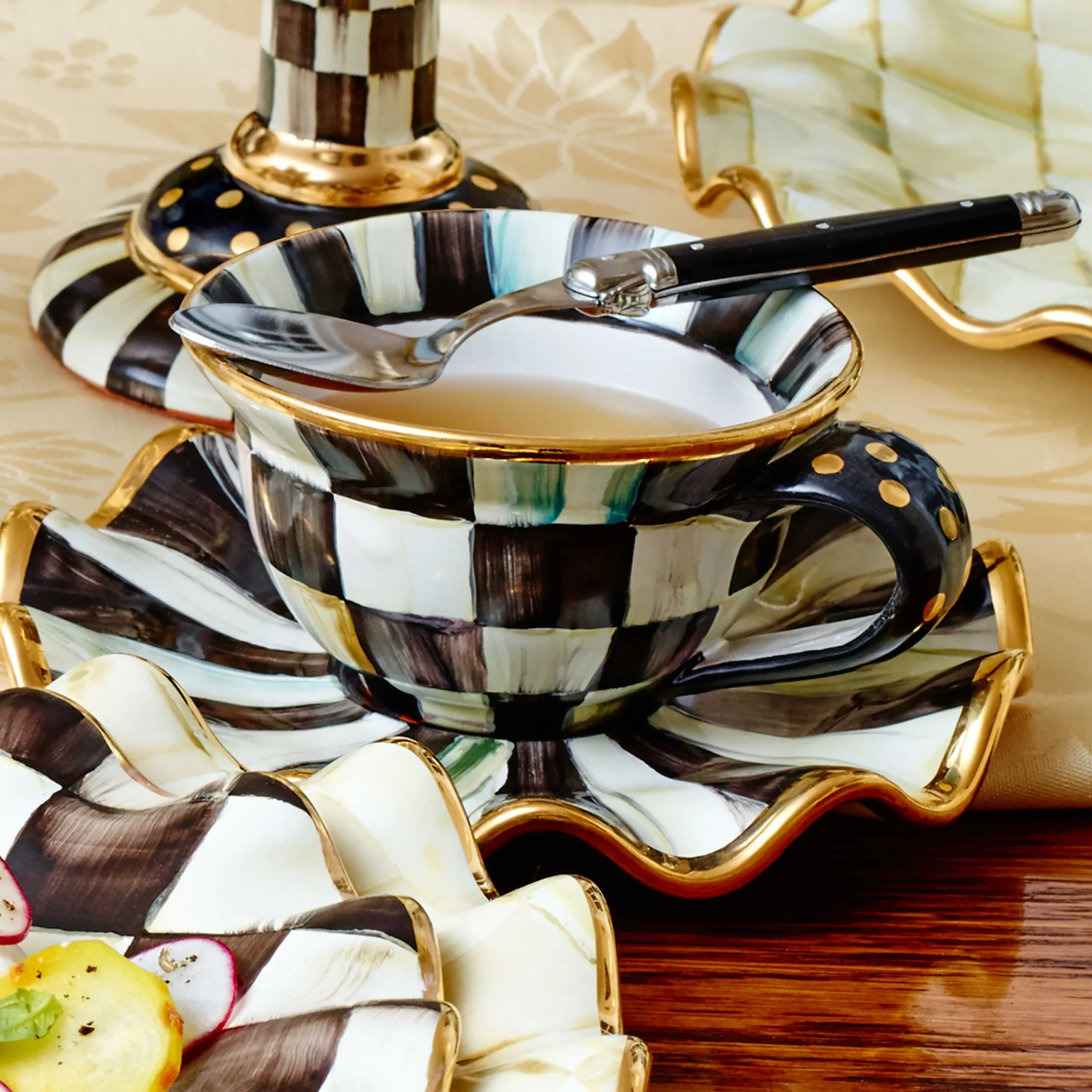 MacKenzie-Childs Courtly Check Ceramic Saucer| The Coffee Shop|Dinnerware & Flatware