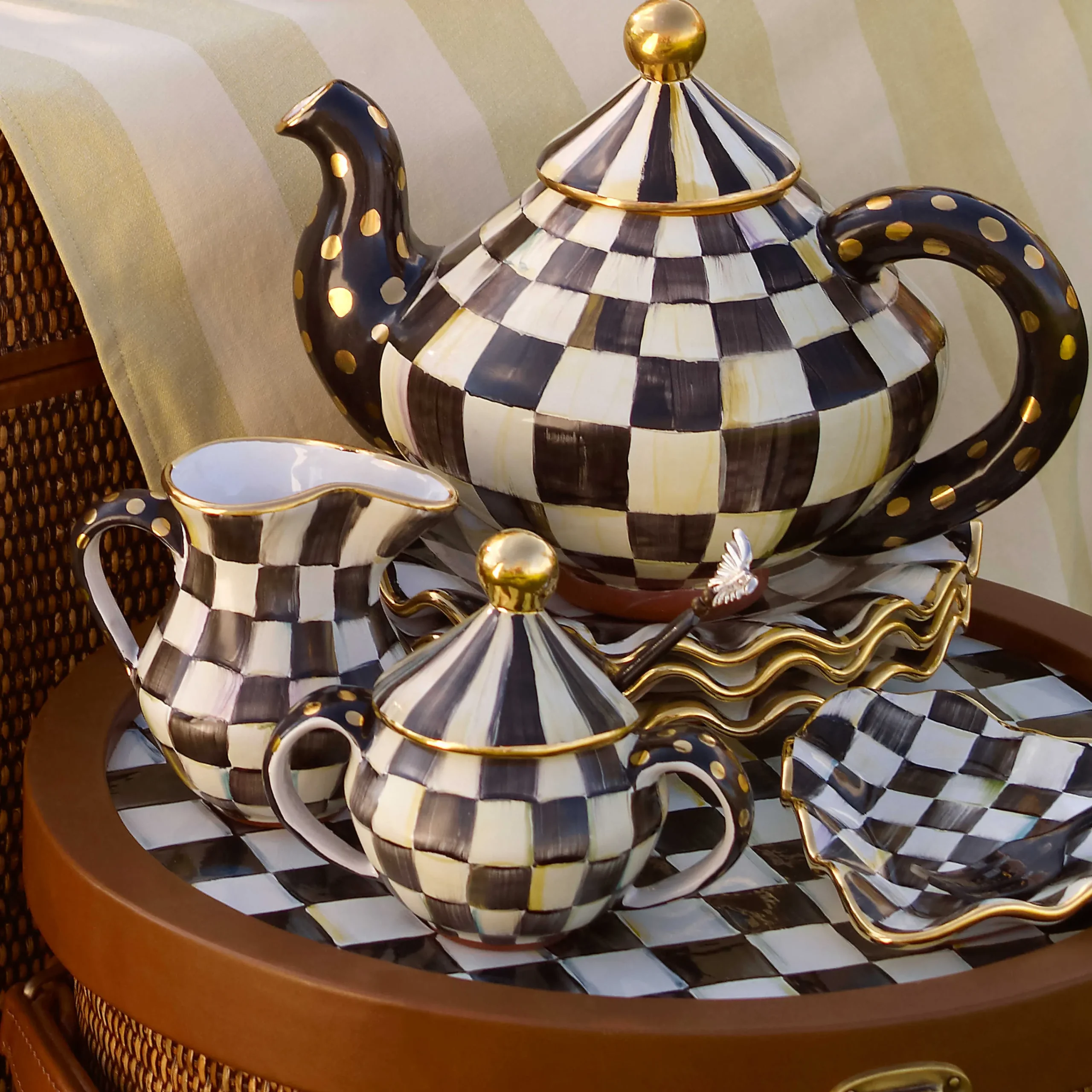 MacKenzie-Childs Courtly Check Ceramic Sugar Bowl with Lid| The Coffee Shop|Serveware