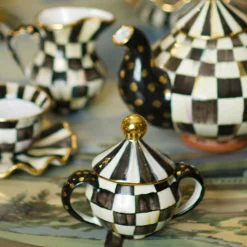 MacKenzie-Childs Courtly Check Ceramic Sugar Bowl with Lid| The Coffee Shop|Serveware