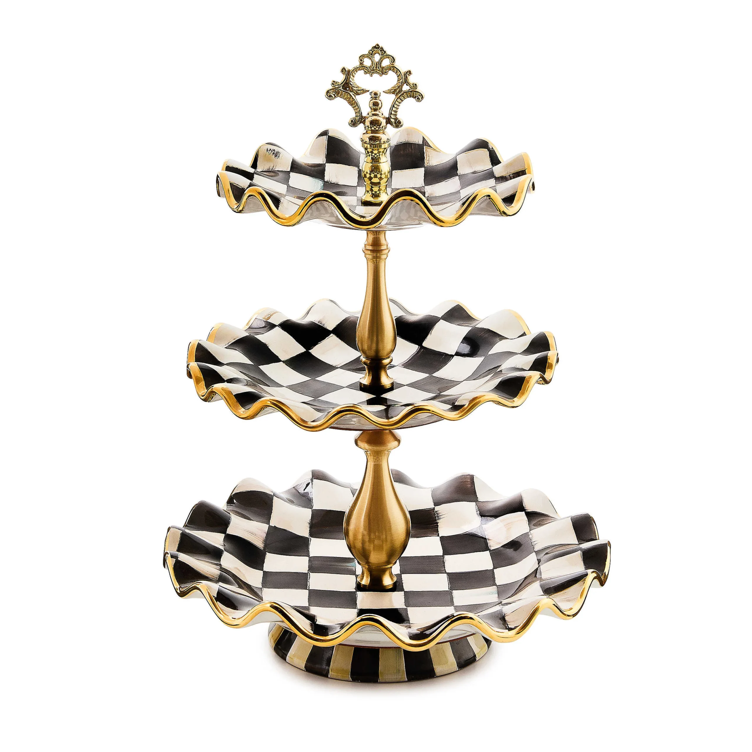 MacKenzie-Childs Courtly Check Ceramic Three Tier Sweet Stand| Bar Entertaining|Serveware