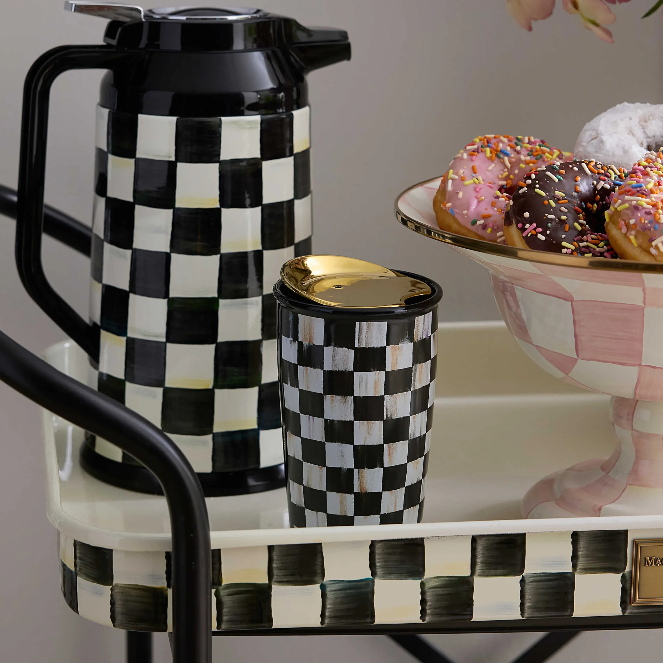MacKenzie-Childs Courtly Check Ceramic Travel Cup| Accessories|The Coffee Shop
