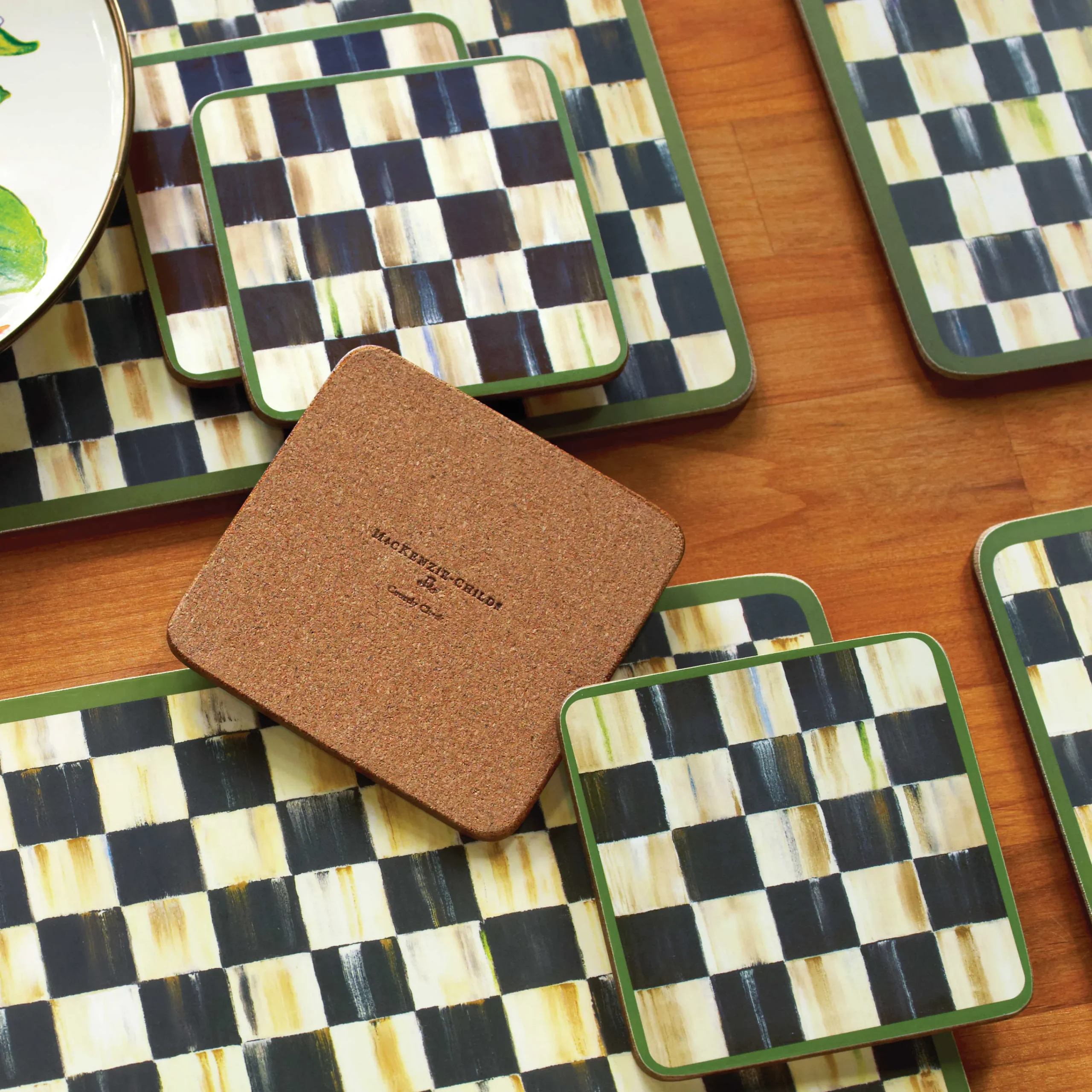 MacKenzie-Childs Courtly Check Cork Back Coasters, Set of 4| Table Accessories|Kitchen & Table Linens