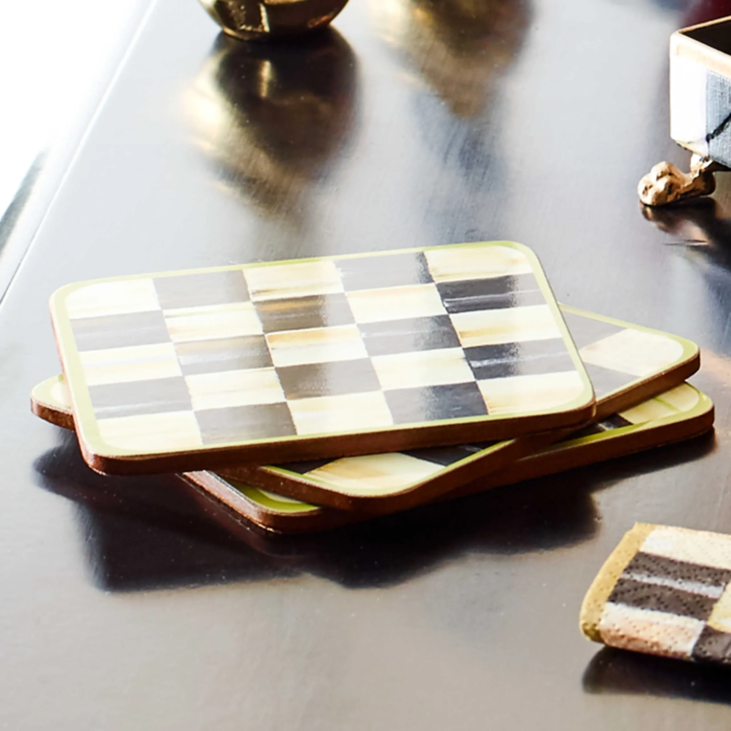 MacKenzie-Childs Courtly Check Cork Back Coasters, Set of 4| Table Accessories|Kitchen & Table Linens