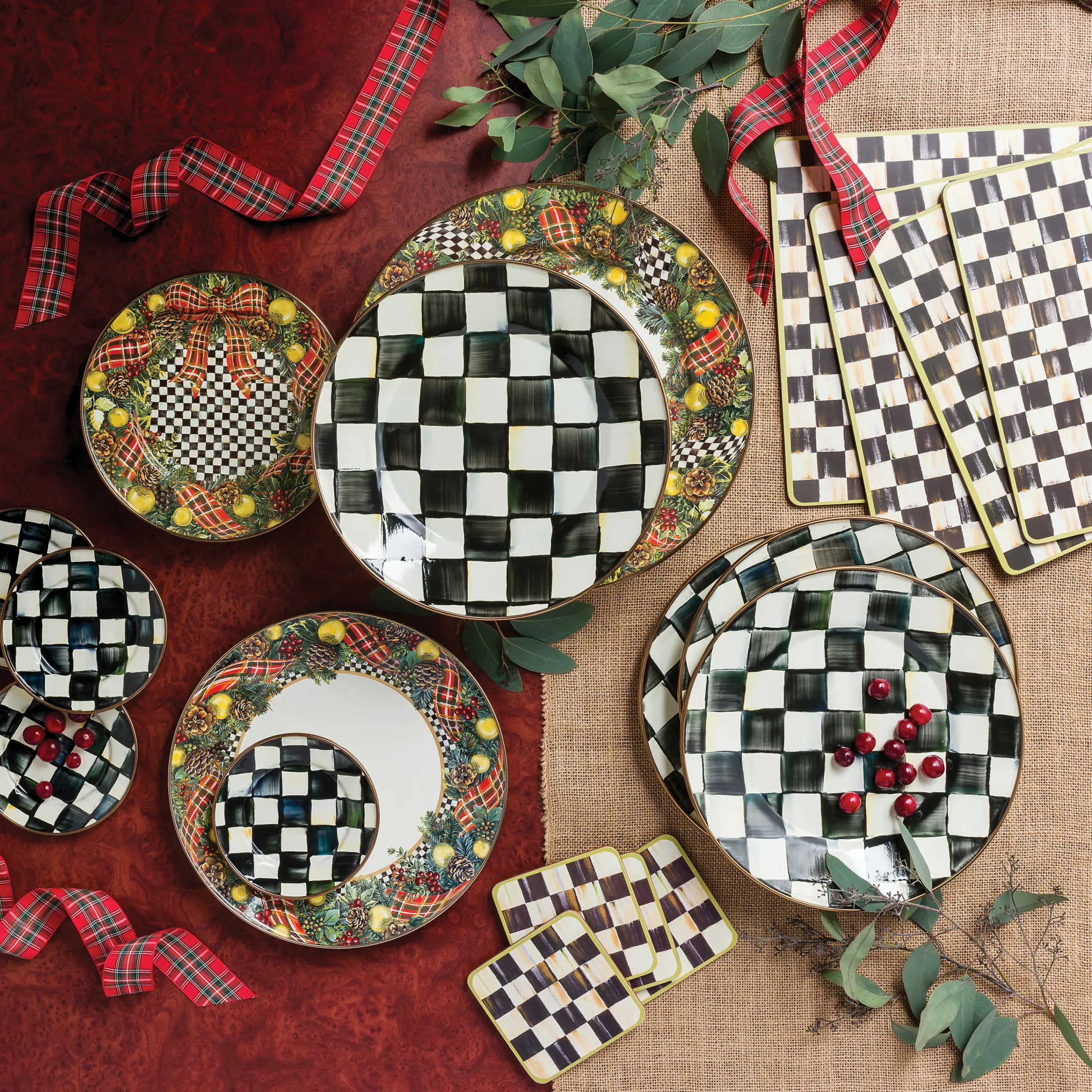 MacKenzie-Childs Courtly Check Cork Back Coasters, Set of 4| Table Accessories|Kitchen & Table Linens