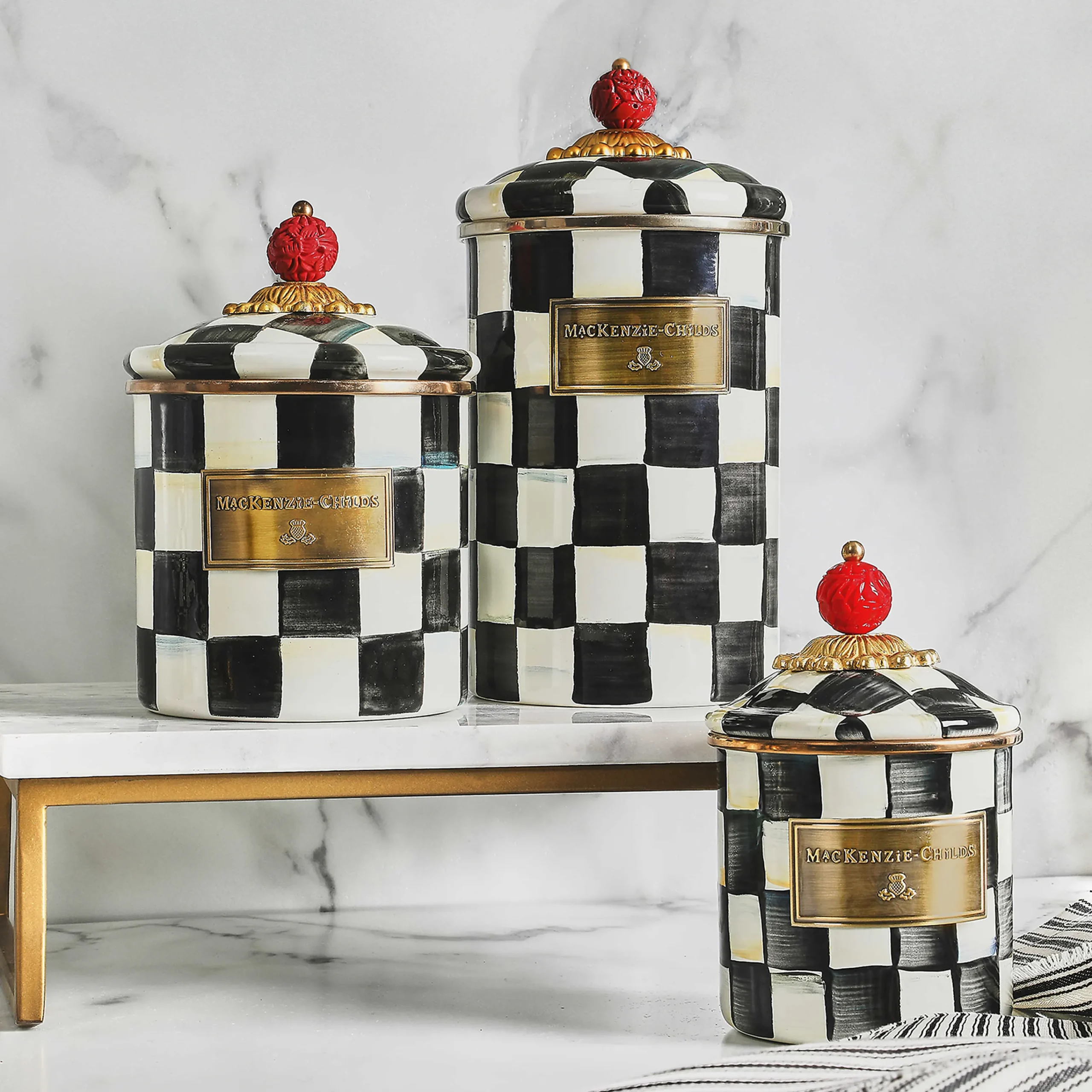 MacKenzie-Childs Courtly Check Demi Canister| Room Accents|Kitchen Storage & Organization